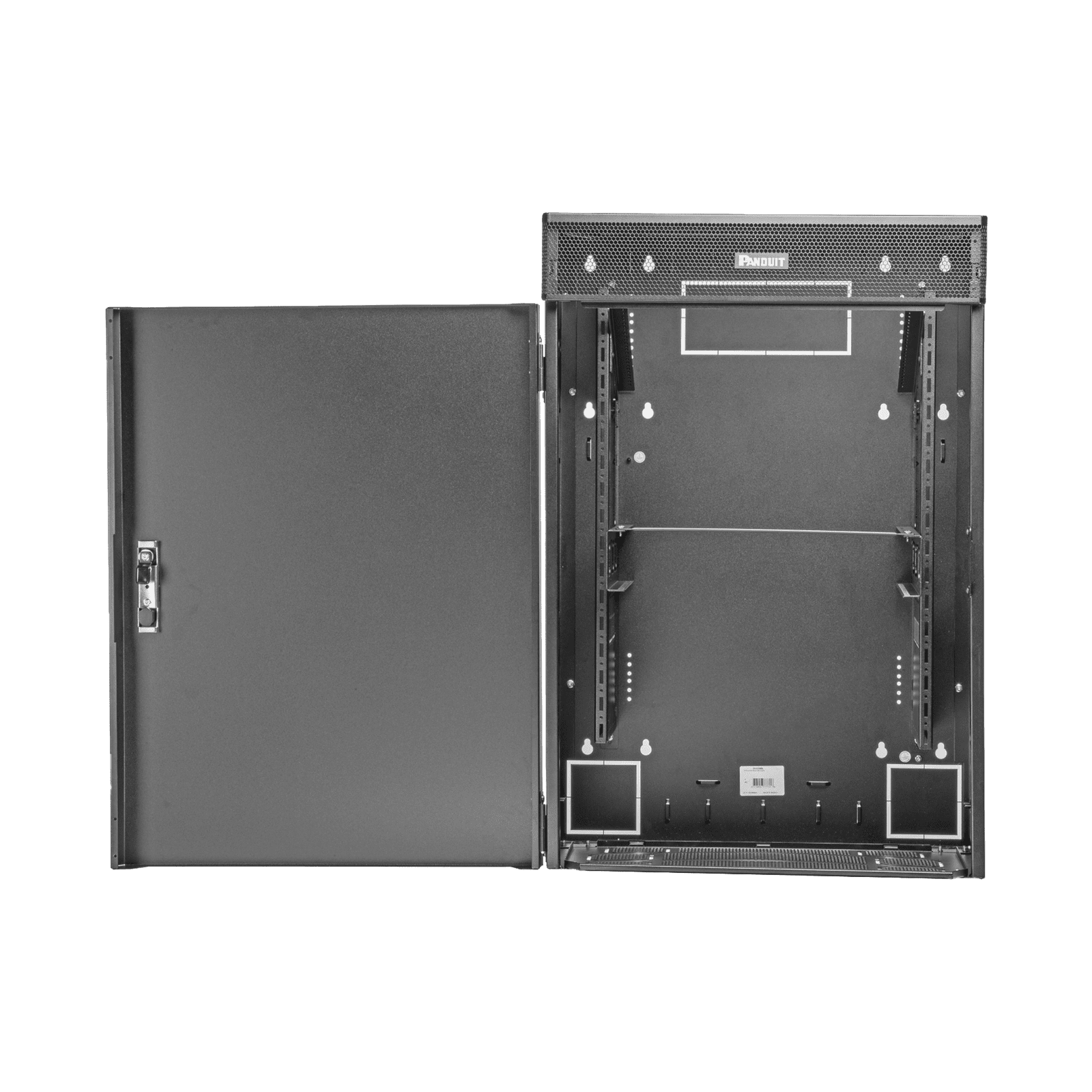 Gabinete de Montaje en Pared TrueEdge™, Con 9 UR para Equipo Activo y 9 UR para Paneles de Parcheo, Fabricado en Acero, Color Negro WME9BL - PANDUIT