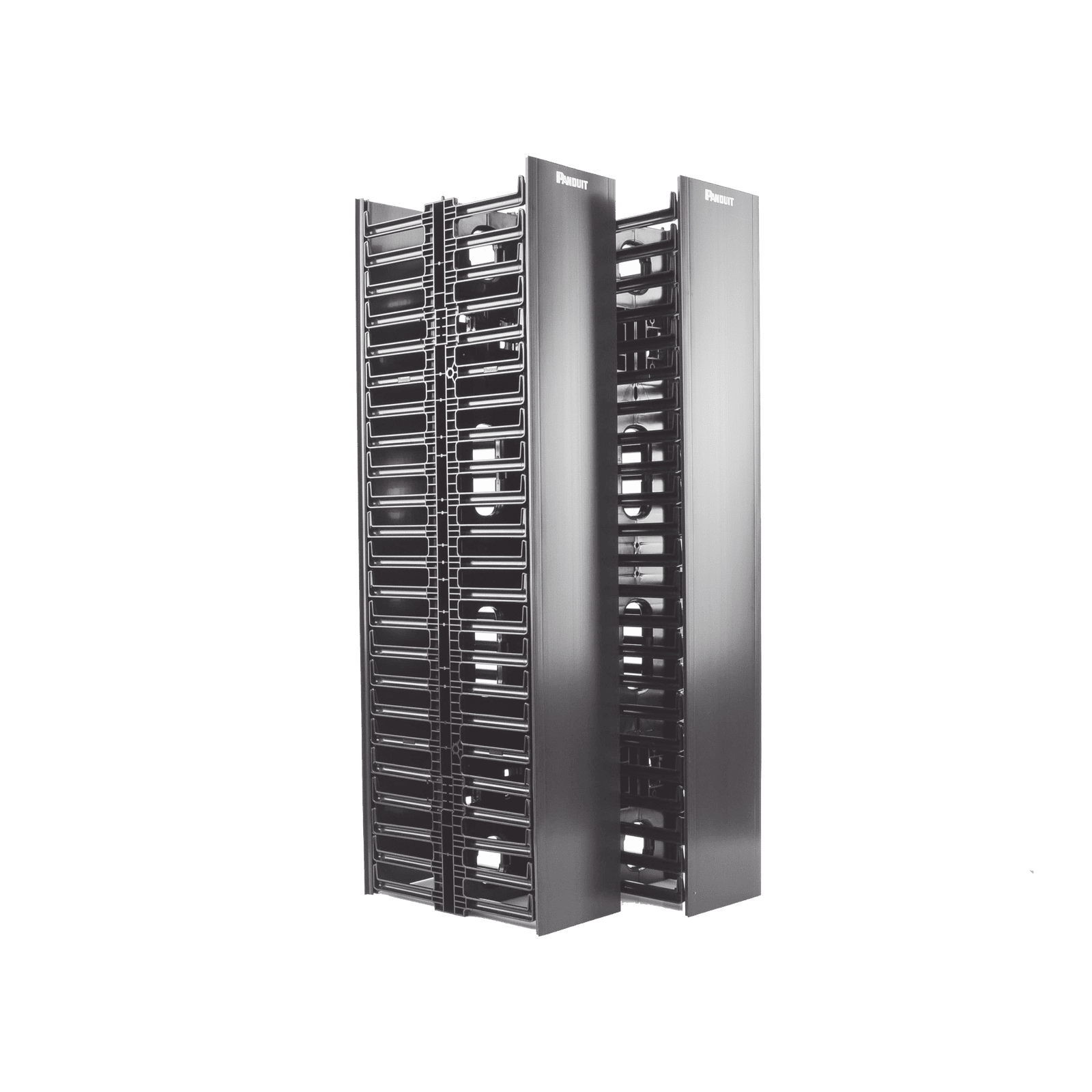 Organizador Vertical NetRunner, Doble (Frontal y Posterior), para Rack Abierto de 45 Unidades, 6.7in de Ancho, Color Negro WMPVHC45E - PANDUIT