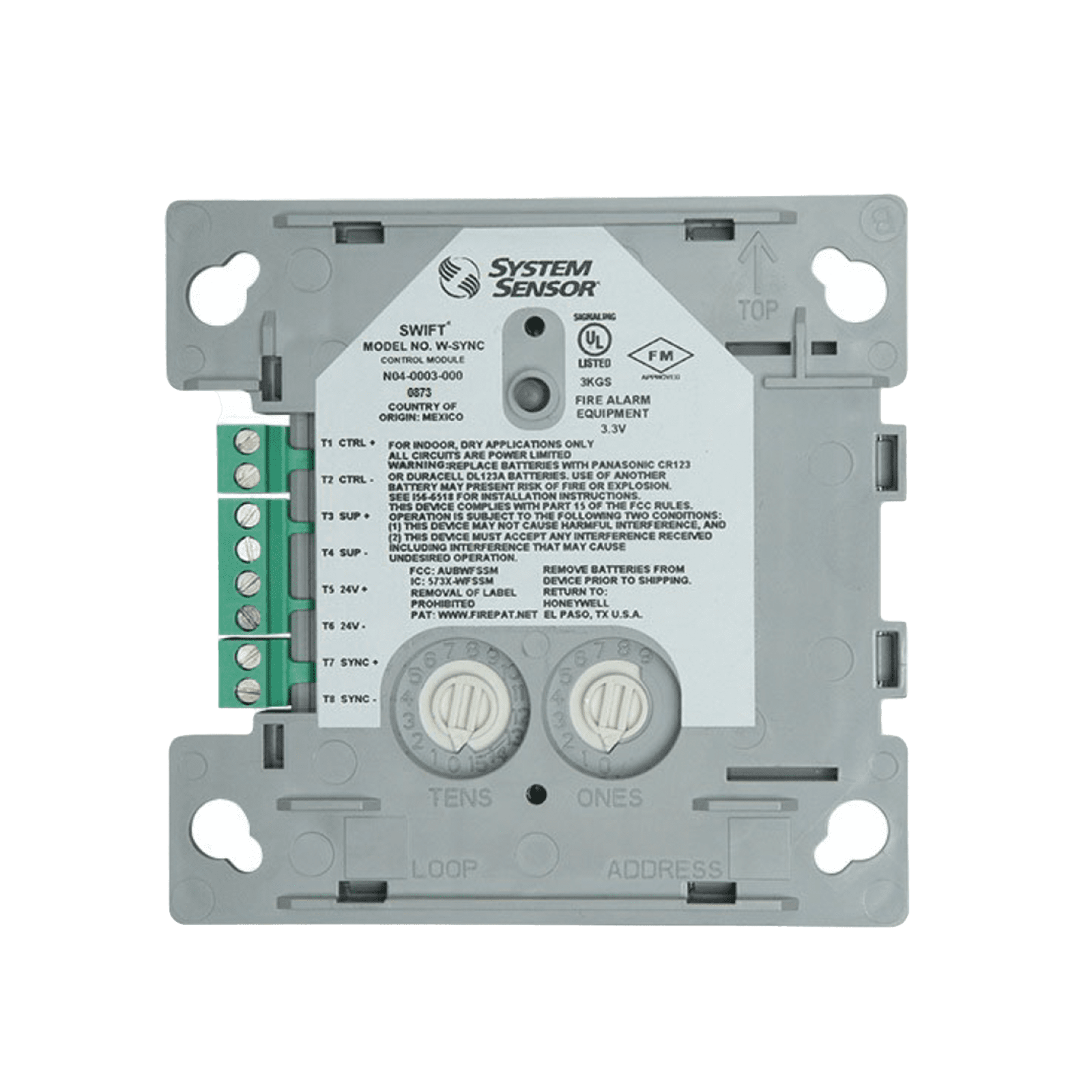 Módulo de Sincronización Inalámbrico / Compatible con Paneles Notifier, Fire-Lite, Silent Knight y Farenhyt / Incluye Baterías W-SYNC - SYSTEM SENSOR
