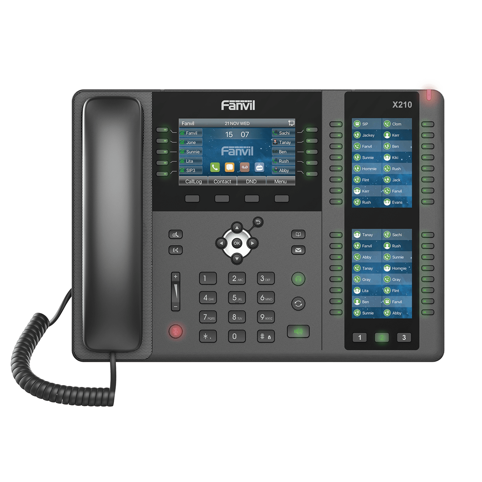 Teléfono IP ideal para recepción hasta 20 líneas SIP, PoE, 106 botones DSS, Bluetooth integrado para diademas, puertos Gigabit, soporta recepción video X-210 - FANVIL