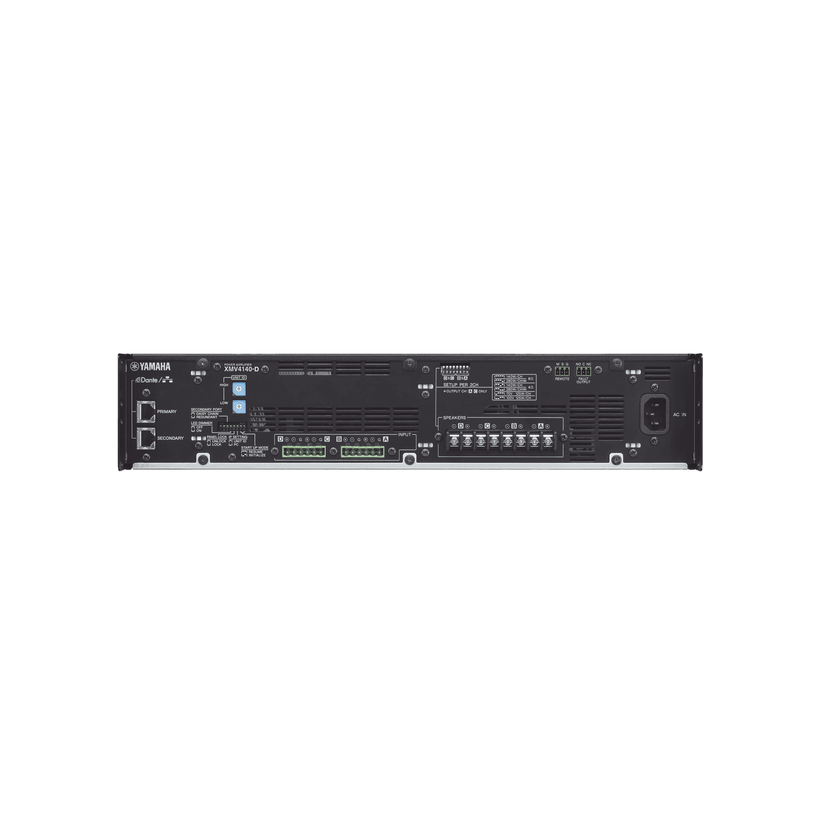 Amplificador de Audio Multicanal con Conexión Análoga | DANTE | 4 Canales, 140W | 8 OHMS | 70/100V XMV4140D - YAMAHA