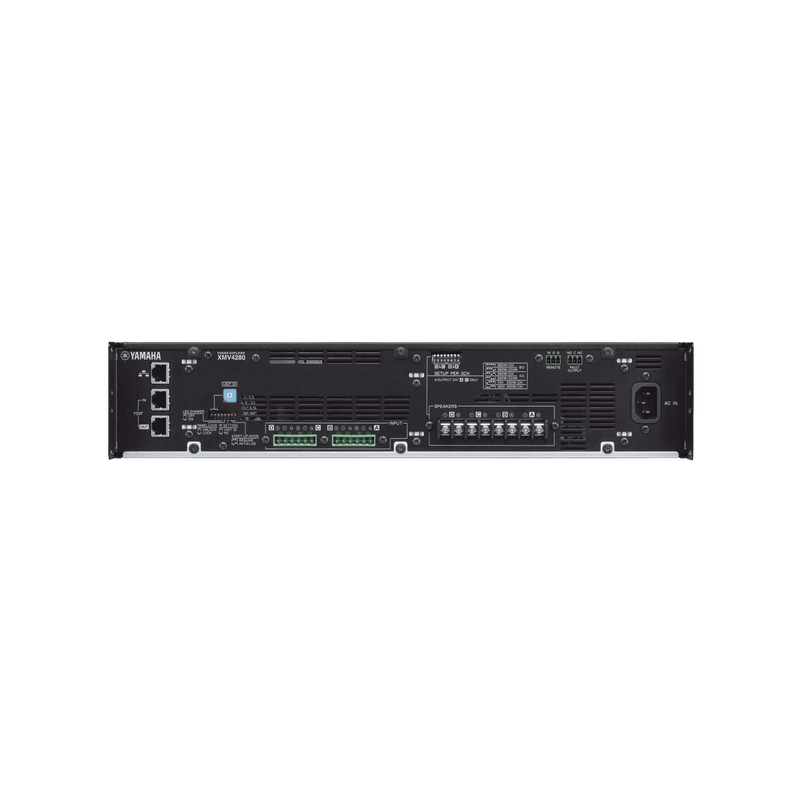 Amplificador de Audio, 4 Canales, 280w, Alta y Baja Impedancia, Conexión Análoga y YDIF, Para Serie MTX XMV4280 - YAMAHA