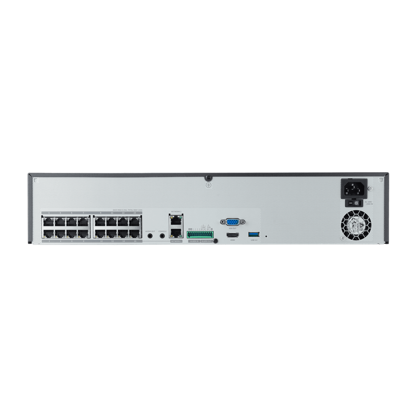 NVR de 16 canales / 32MP / Hasta 4 Discos Duros / Switch PoE+ 16 puertos / Wisenet P2P / H.265 & WiseStream XRN-1620SB1 - Hanwha Techwin Wisenet