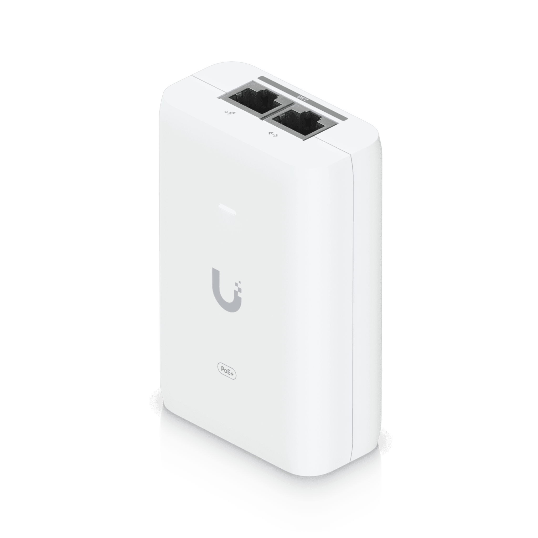 Adaptador PoE+ 2.5G / hasta 30 W / 48V 0.65A / (2) Puertos RJ45 MultiGigabit 2.5G / Salida PoE+ / LED Indicador / Ideal para APs UniFi WiFi 7 / / Protección contra Sobretensiones UACC-POE+-2.5G