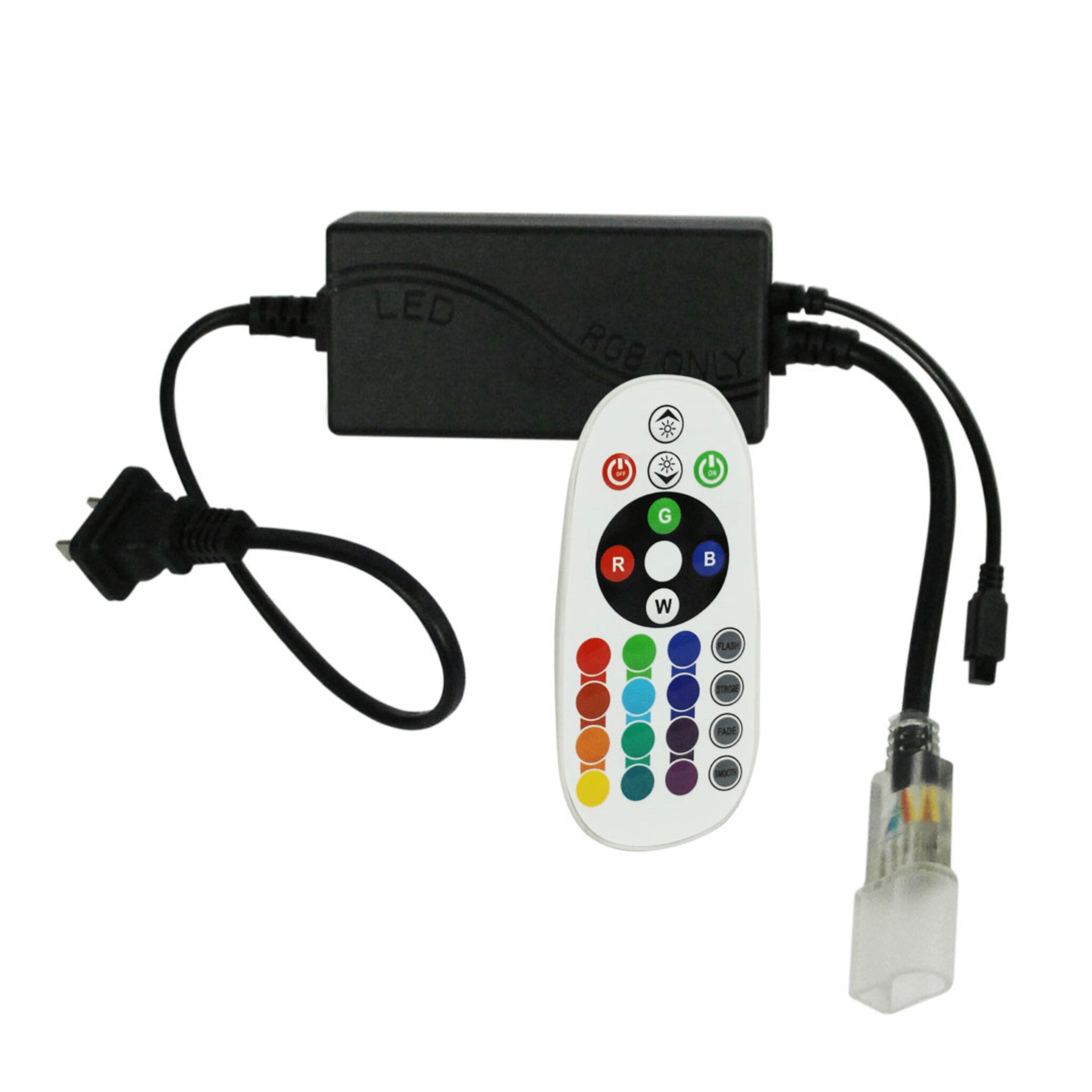 Adaptador de Corriente con Control de Funciones Remoto para Manguera Neón LED RGB JUML-5050-03. JLPM-10