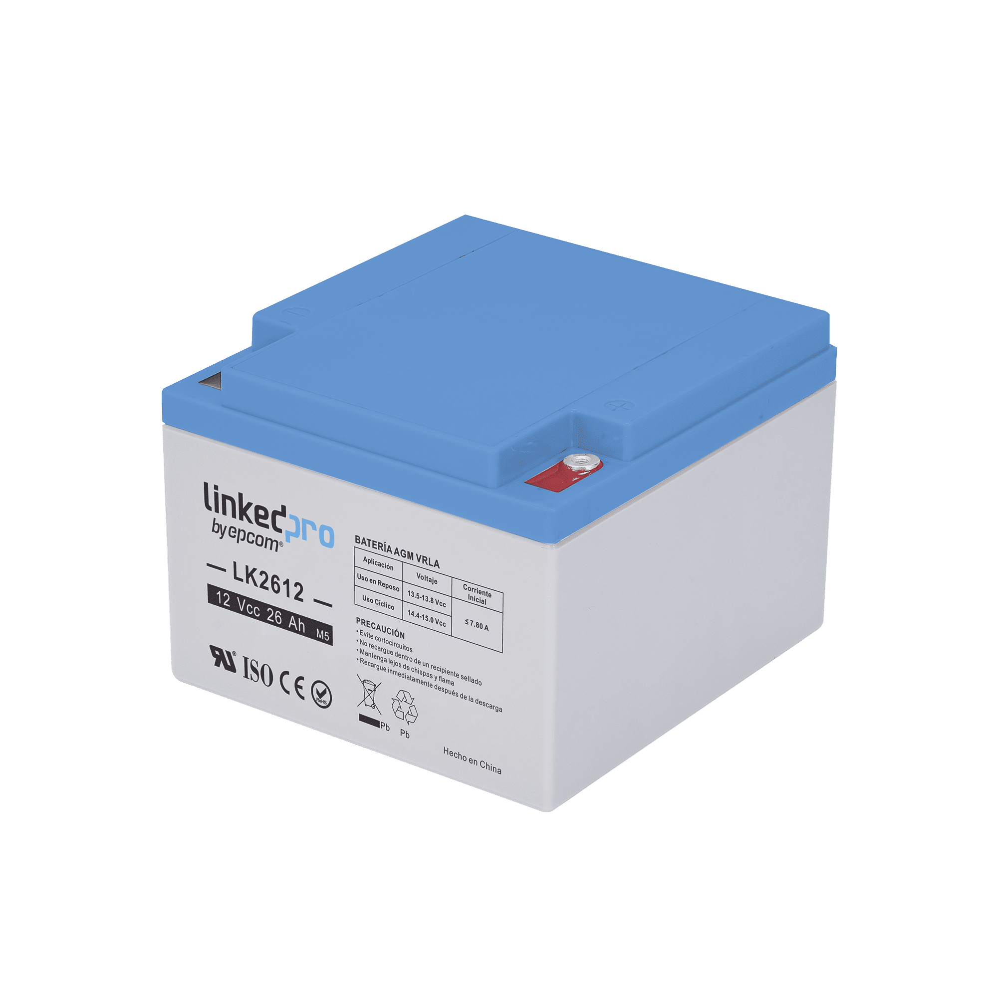 Batería 12 V / 26 Ah / UL / Tecnología AGM / Vida útil promedio de 5 años /Para uso en equipo electrónico, Alarmas de Intrusión / Incendio/ Control de acceso / Video Vigilancia / Terminales M5 LK2612