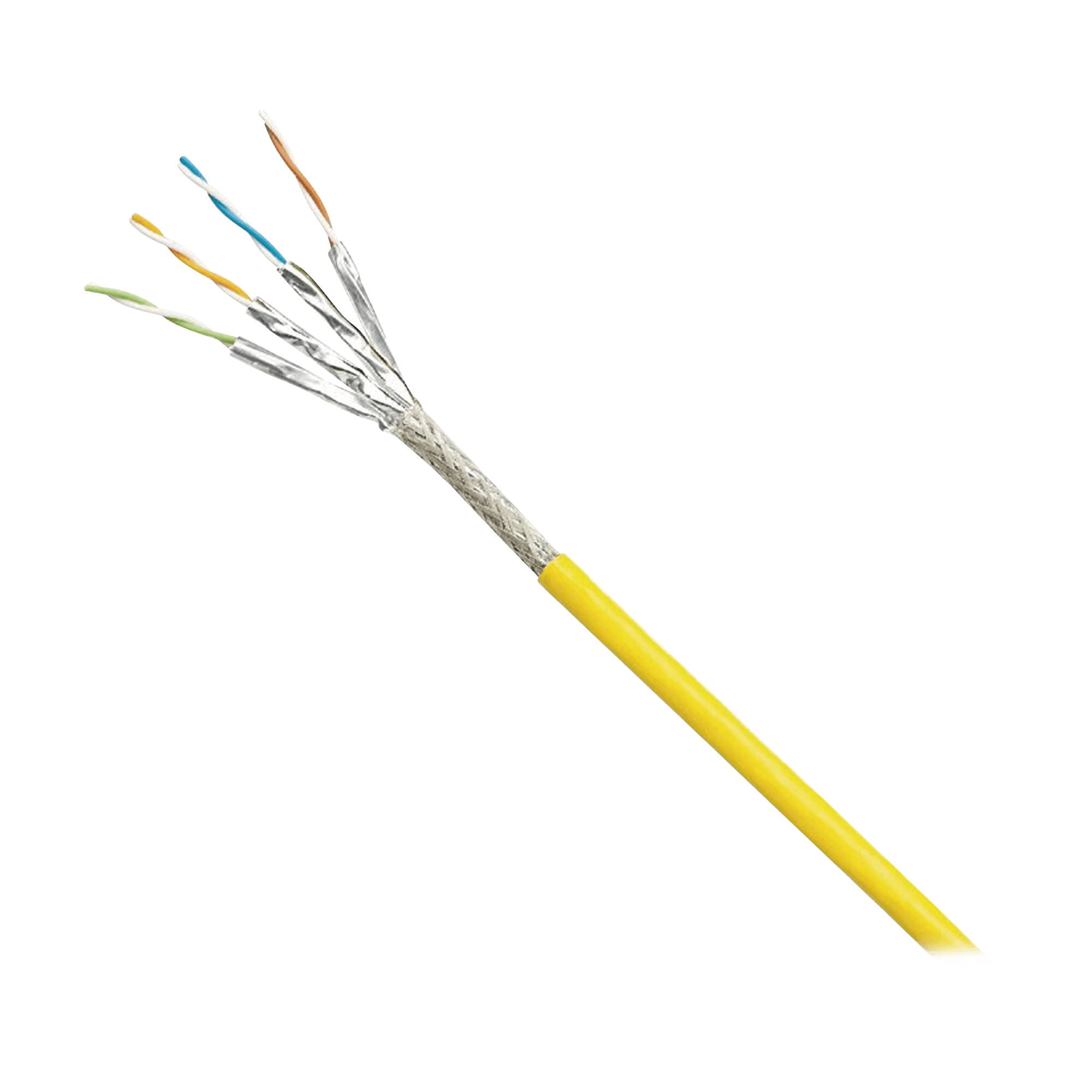 Bobina de Cable Blindado S/FTP Categoría 6A, Uso Industrial con Resistencia al Aceite, Rayos UV y Abrasión, Multifilar (Flexible), Color Amarillo, Bobina de 500m ISX6X04AYL-LED