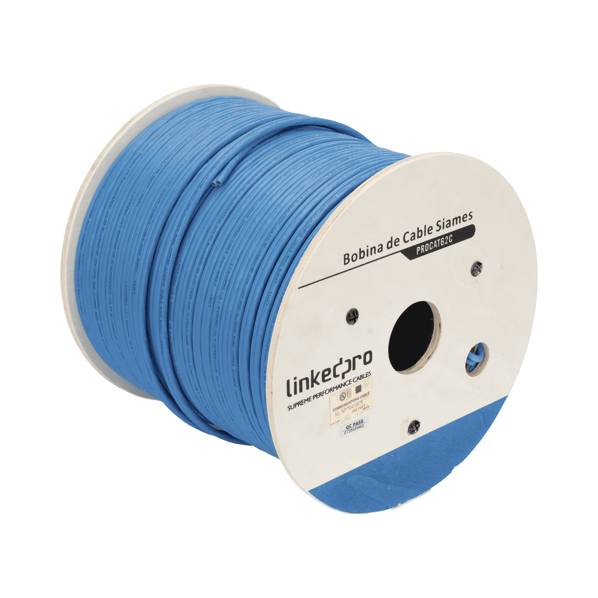 Bobina de Cable Siamés Cat6 UTP 100% Cobre + 2 Cables Gruesos (18 AWG) para Alimentar Cámaras Más Lejos / 305m / Instalación en Exterior / Uso Industrial para Climas Extremos PROCAT62C