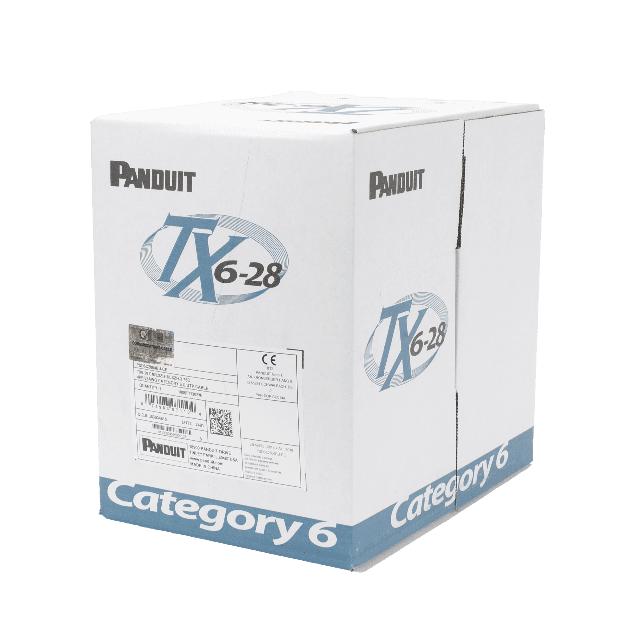 Bobina de Cable UTP 305 m. de Cobre TX6-28®, Blanco, Categoría 6, Diámetro Reducido (28 AWG), CM/LSZH, de 4 pares PUD6C2804WH-CE