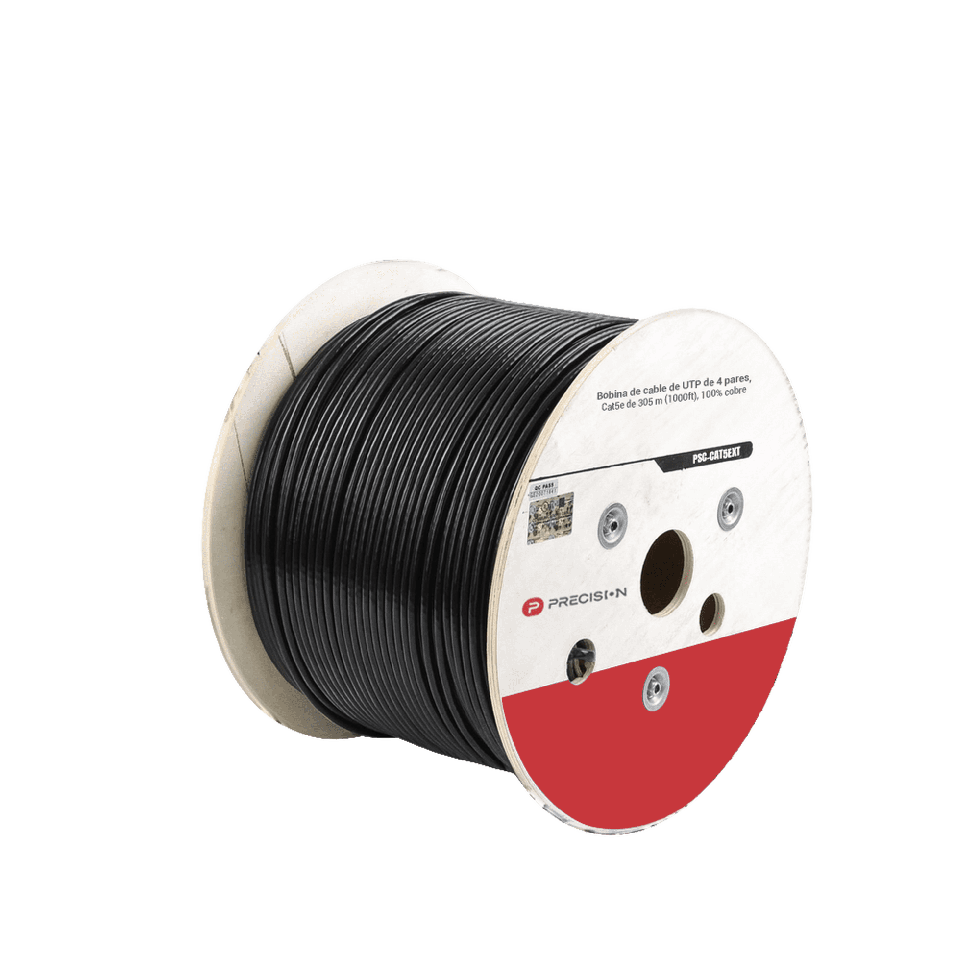 Bobina de cable de UTP de 4 pares Cat5e de 305 m (1000 ft), 100% Cobre, LDPE Resistente a rayos UV Relleno de Gel, Color Negro, 24 AWG, Uso en Exterior,  Para Aplicaciones de Voz, Datos y Video PSC-CAT5EXT-GEL
