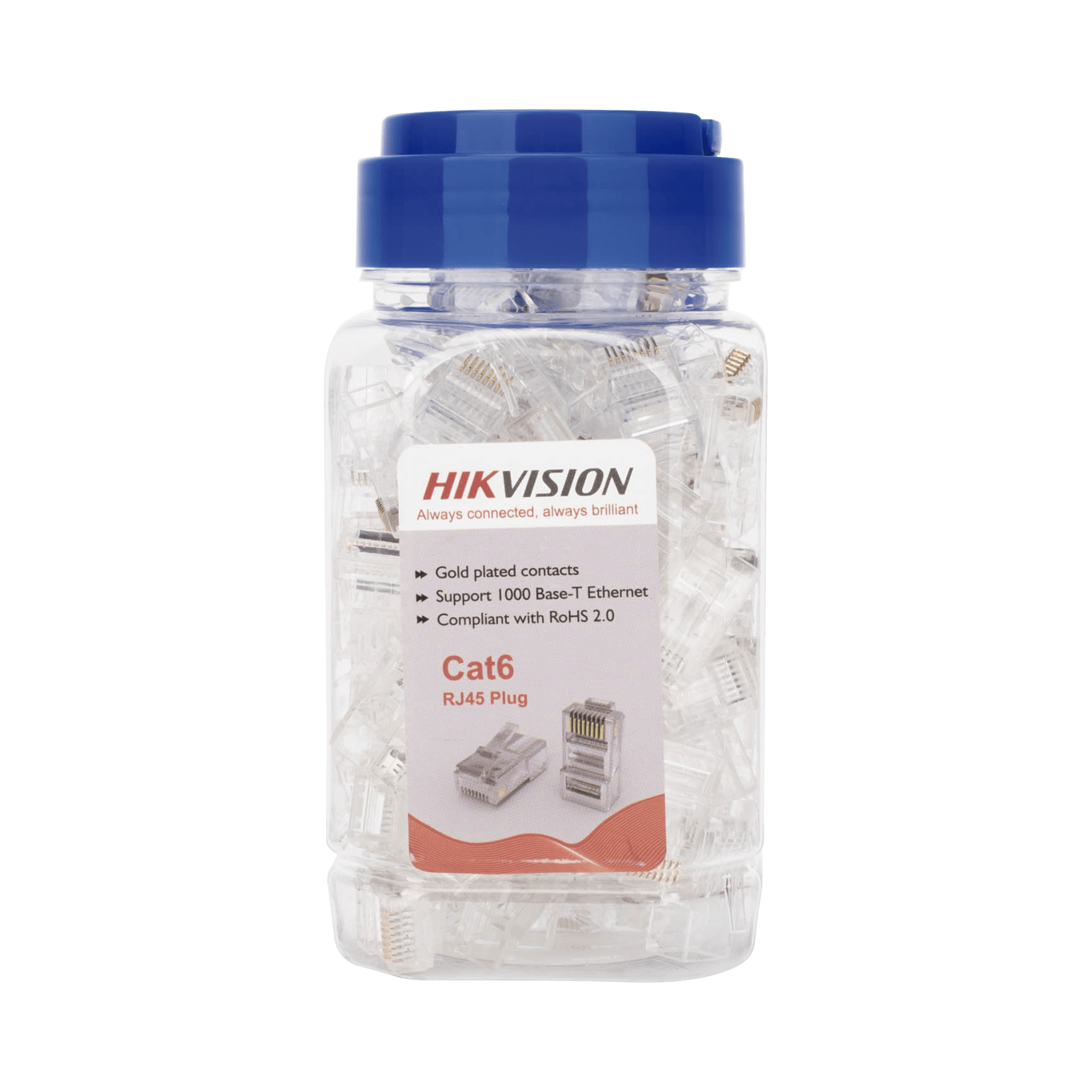 Bote con 100 Piezas de Plug Modular RJ45 / Cat 6 / Chapado en Oro a 15 Micras / Sin Blindaje / Facil Instalación / Uso Interior / Soporta Norma TIA-568B / Cumple con RoHS 2.0 DS-1M6UA-15U