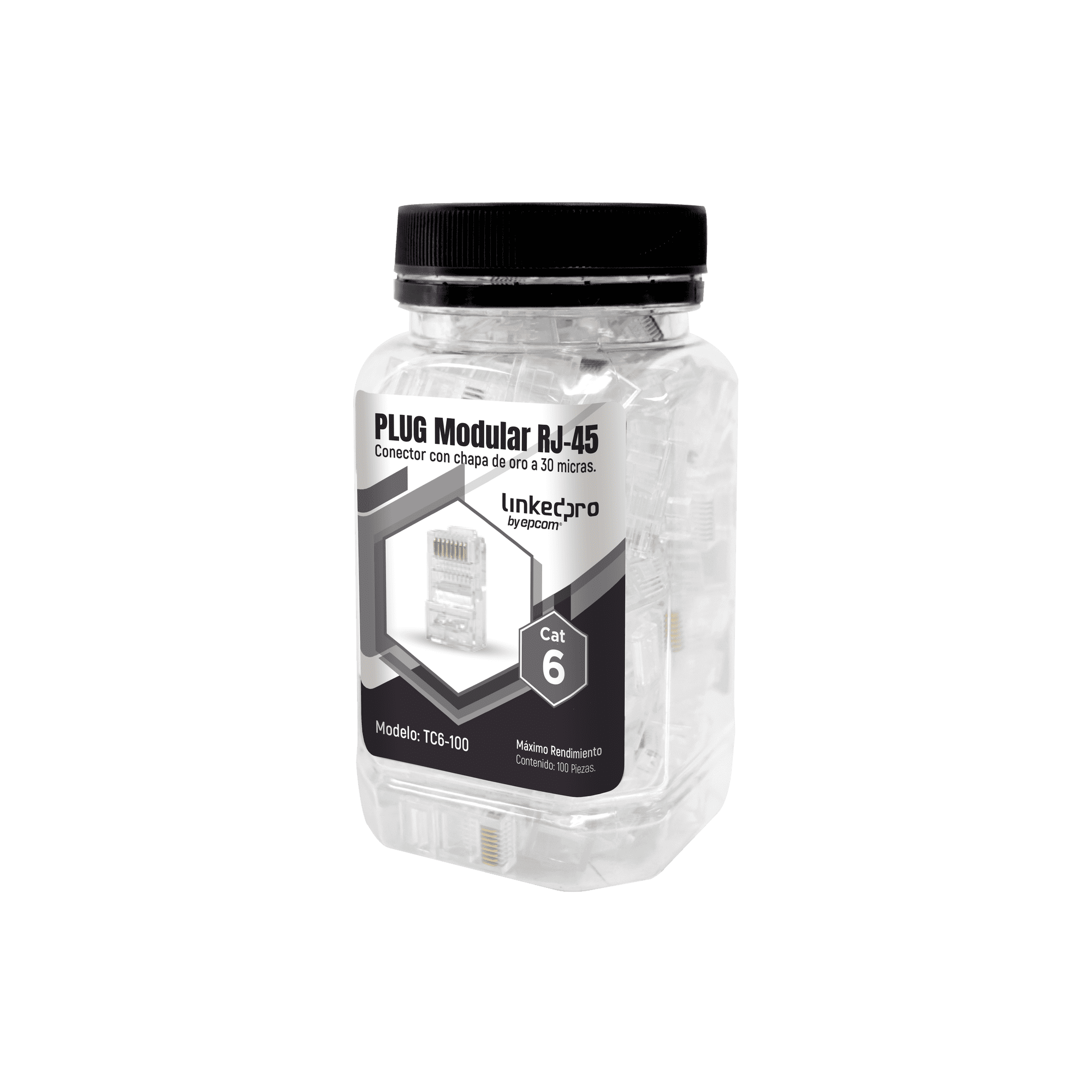 Bote con 100 Piezas de Plug Modular RJ45 Cat6 sin blindaje, chapado de oro a 30 micras para durabilidad extrema TC6-100