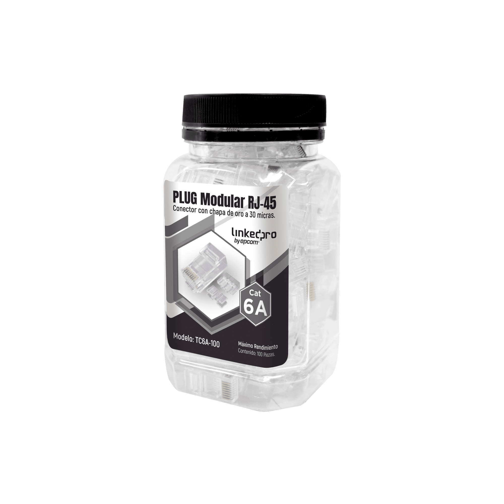 Bote con 100 Piezas de Plug Modular RJ45 Cat6A chapado de oro a 30 micras para durabilidad extrema TC6A-100