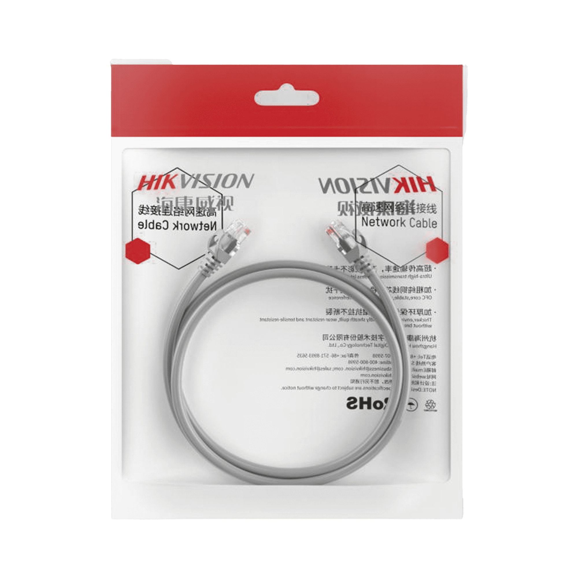 Cable de Parcheo (Patch Cord) / UTP / Cat. 6 (24 AWG) / 10 Metros / Color Gris / Ideal para PoE+ / Interior DS-1NP6UEC0-1000-G