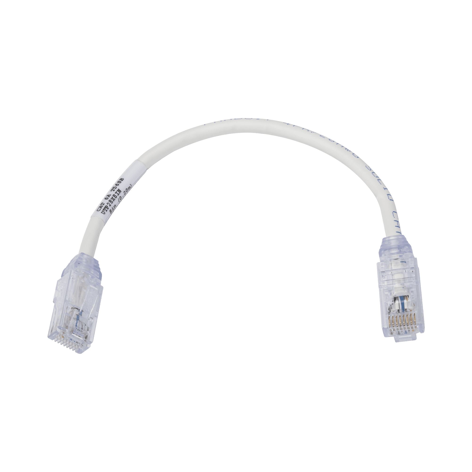 Cable de Parcheo UTP, Cat6A, Diámetro Reducido (28 AWG), CM/LSZH, Color Blanco Mate, 8in (20.3cm) UTP28X8IN