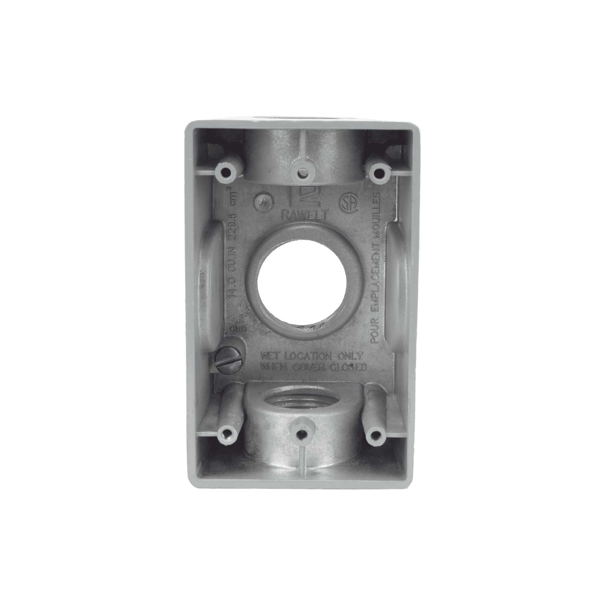 Caja Condulet FS de 1" (25.4 mm ) con tres bocas una arriba y una atrás a prueba de intemperie. RR-2746