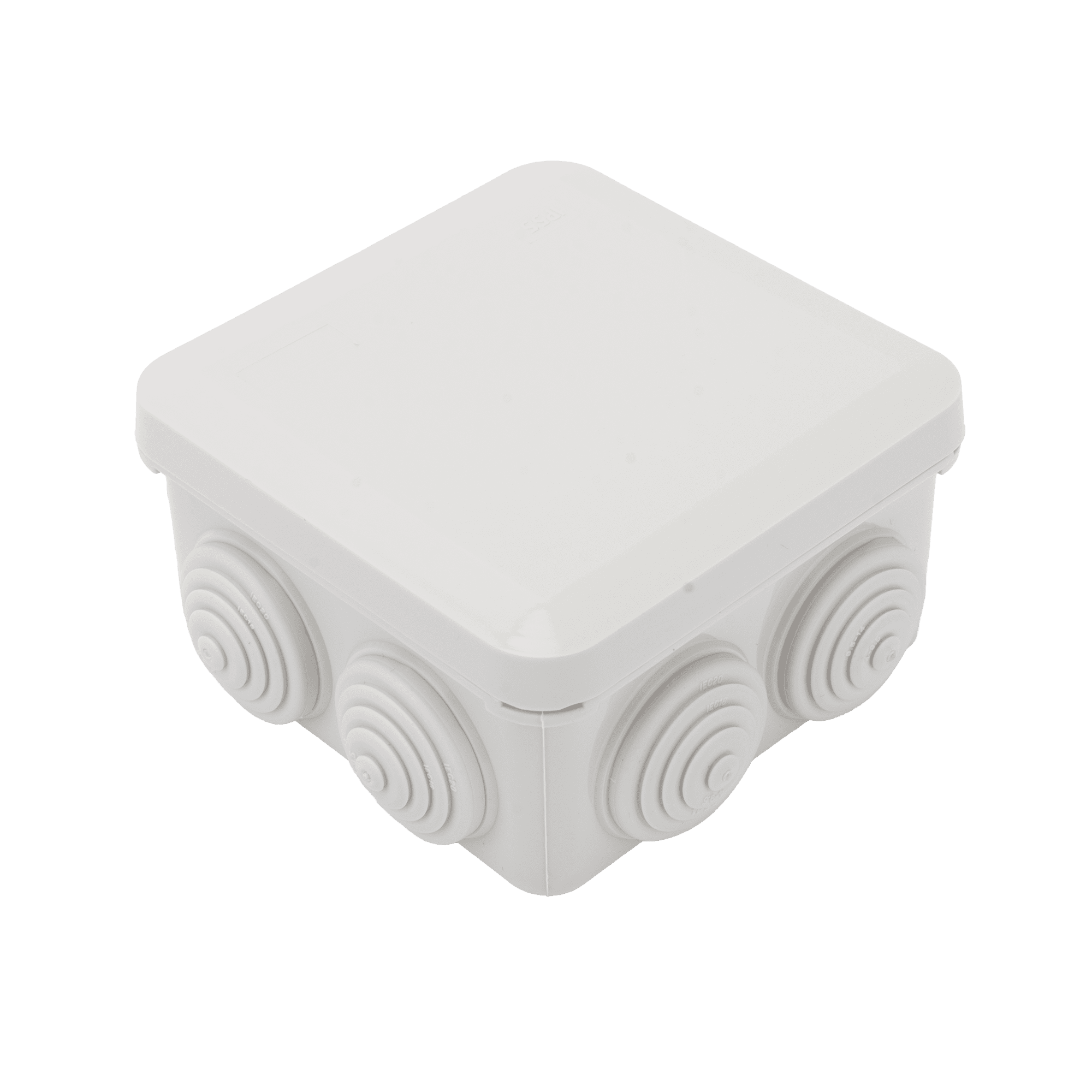 Caja Derivación-Conexión de Plástico (89 X 89 X 50 mm) con 7 Glándulas de Goma. Para Instalaciones Comerciales,  Residenciales e Industriales. Cerrado a Presión. PST-0808-ER