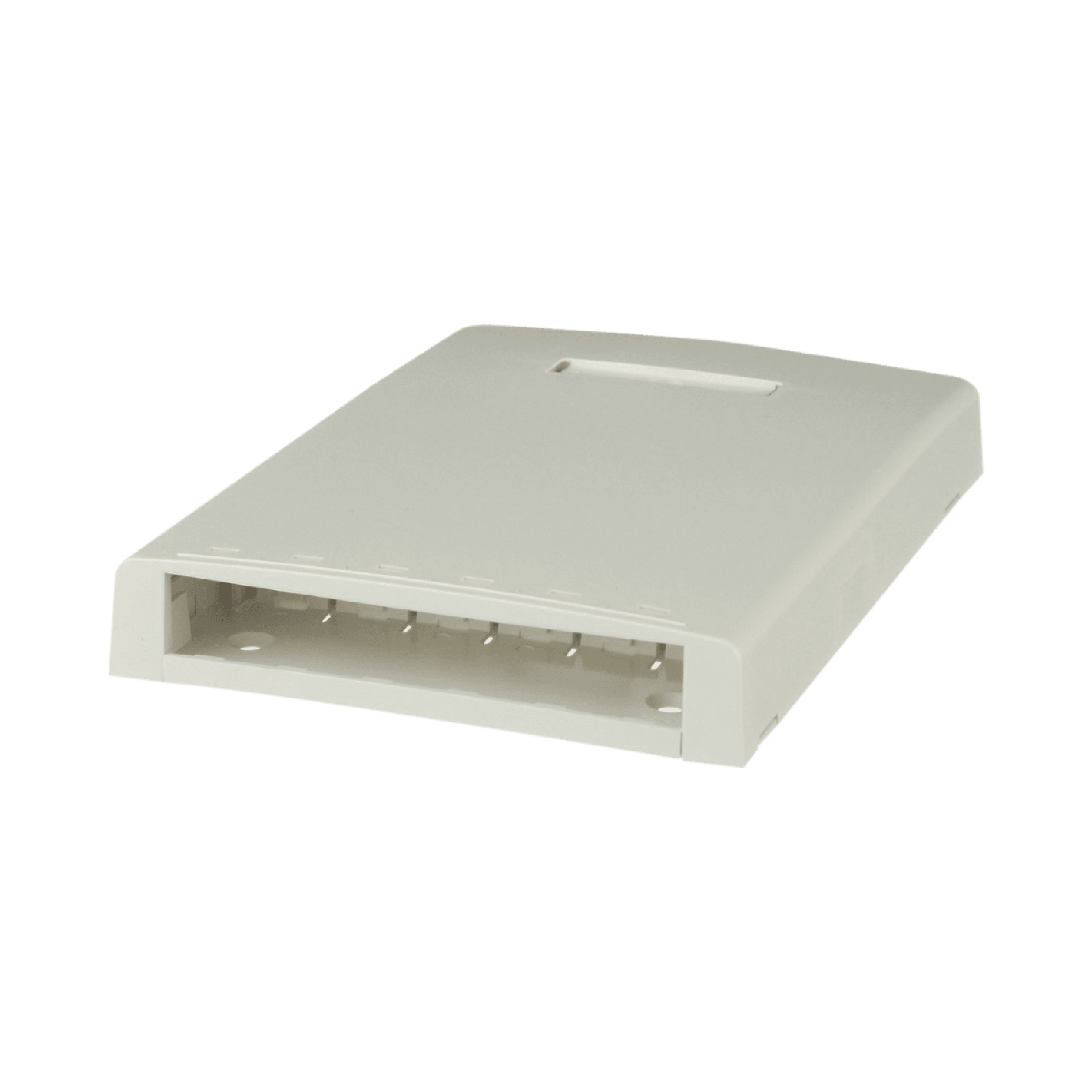 Caja de Montaje en Superficie, Con Accesorio para Resguardo de Fibra Óptica, Para 6 Módulos Mini-Com, Color Blanco Mate CBXF6IW-AY