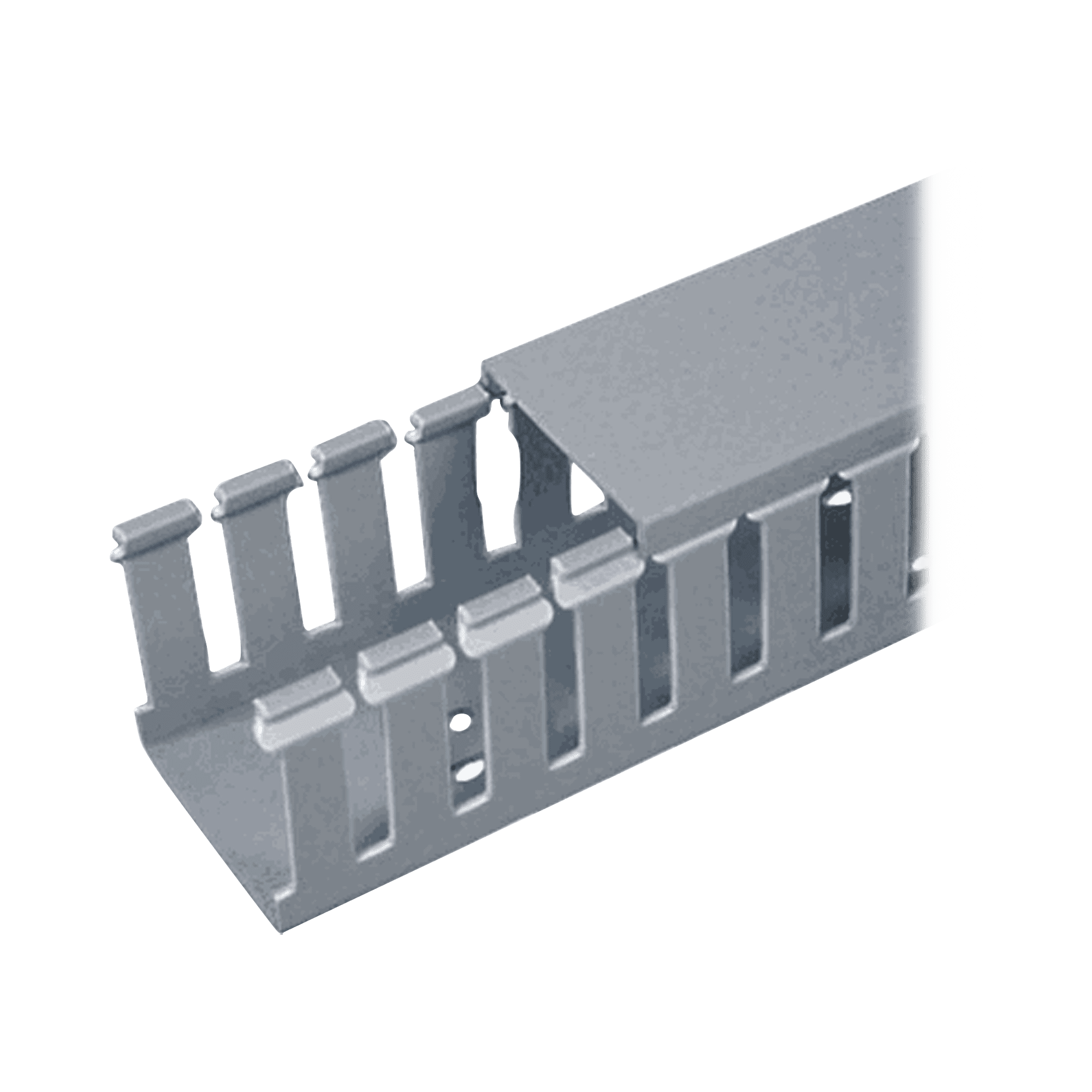 Canaleta Ranurada de PVC con Tapa, Tipo F, 32 mm de Ancho, 28.7 mm de Alto y 2 m de Largo, Color Gris FC1X1LG2