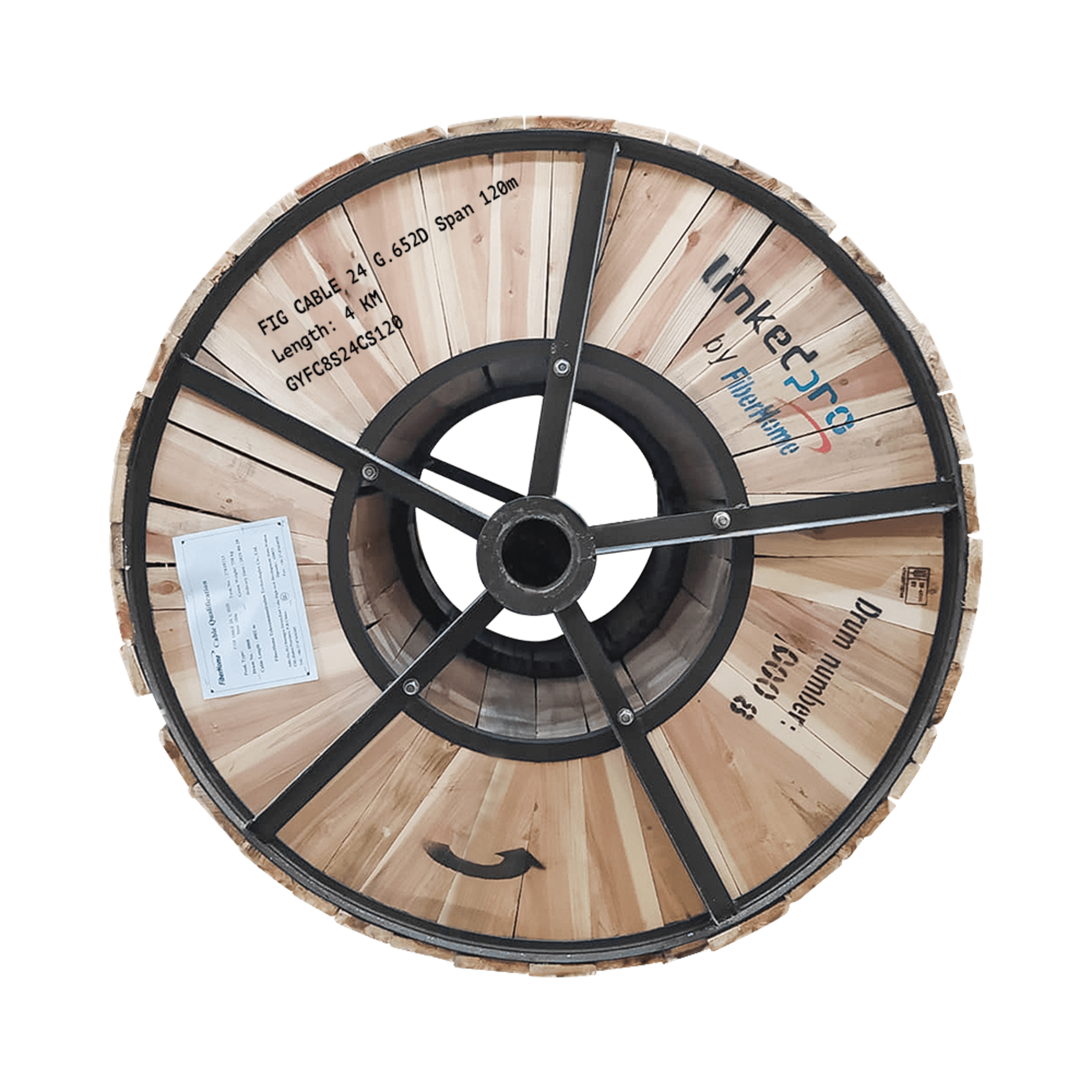 Carrete de 4 km de Fibra Óptica Aérea Figura 8 Armada Antirroedor G.652D, Monomodo de 24 Hilos, Exterior, Span 120, Loose Tube GYFC-8S-24C-S120/4KM