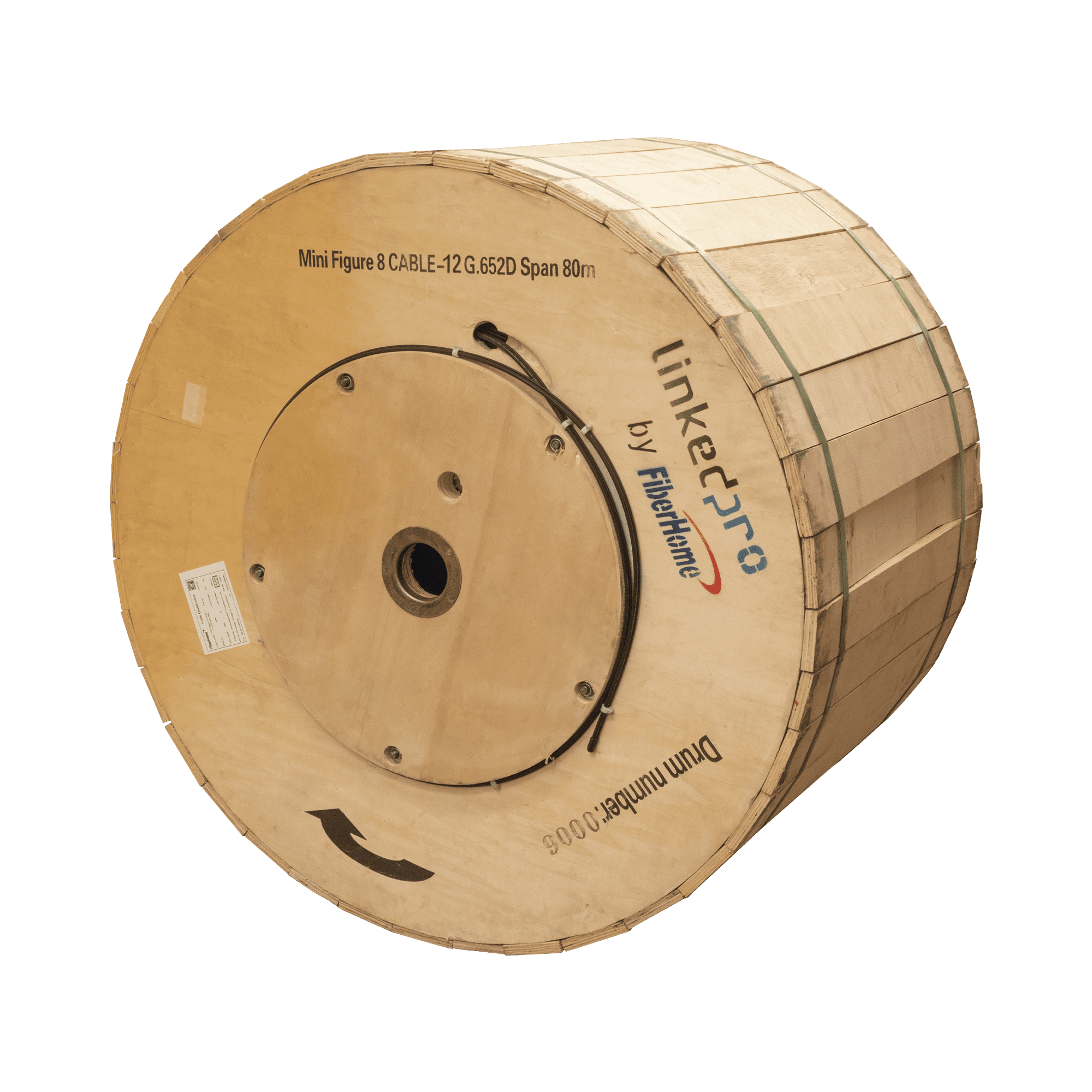 Carrete de 4 km de Fibra Óptica Aérea Mini Figura 8, G.652D, Monomodo de 12 Hilos, Exterior, Span 80, Loose Tube OC-FIG8-12C/4KM