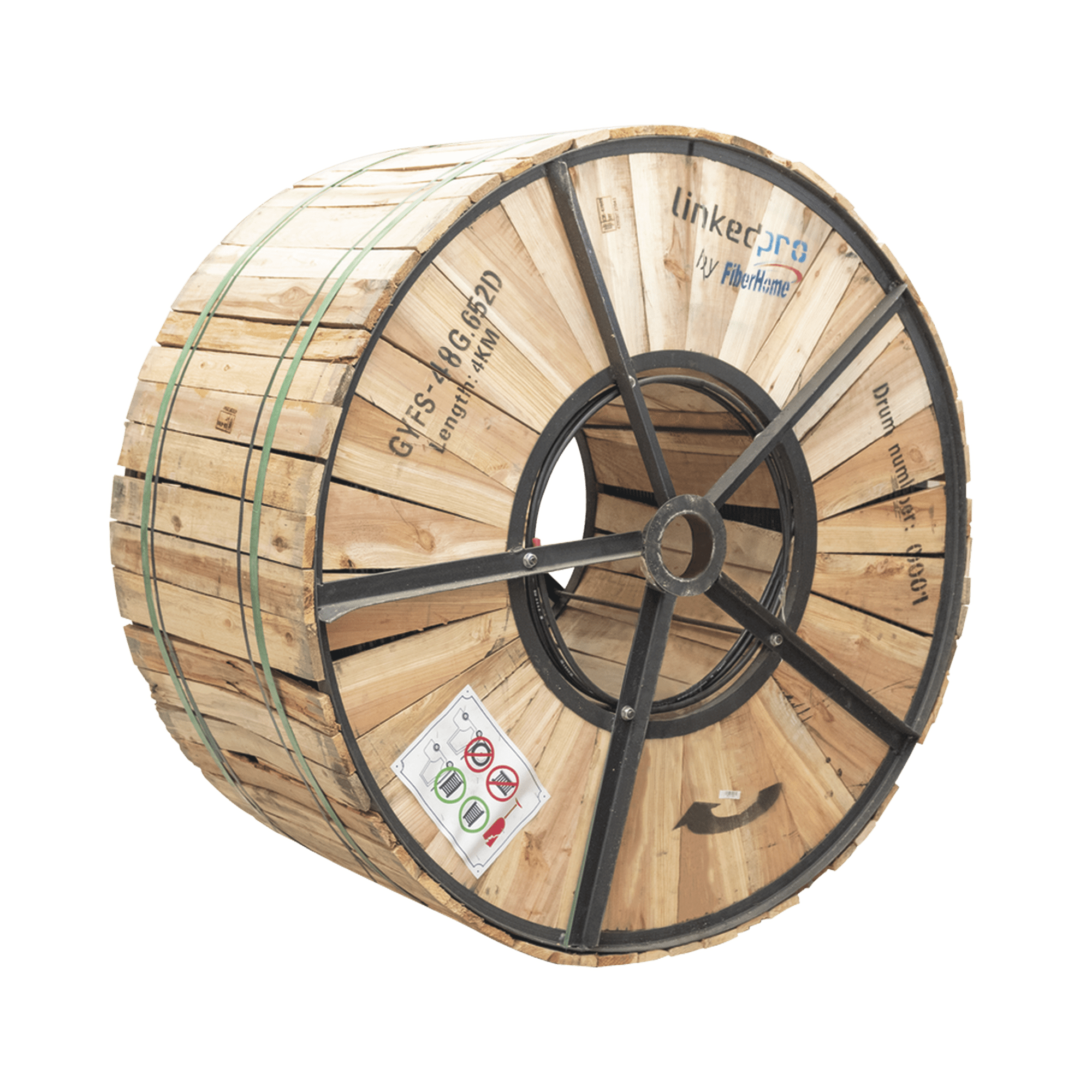 Carrete de 4 km de Fibra Óptica para Exterior G.652D, Armada, Monomodo de 48 Hilos, Loose Tube, Color Negro, Para Instalación en Ducto Subterráneo o Enterrado Directo GYFS-48C/4KM