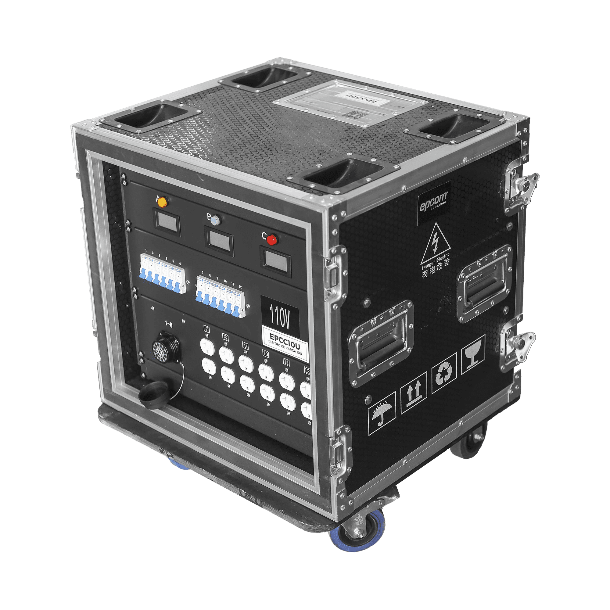 Centro de carga movil para instalaciones temporales con conexión TIPO socapex a 110v Y 220V | RACK 10U EP-CC-10U