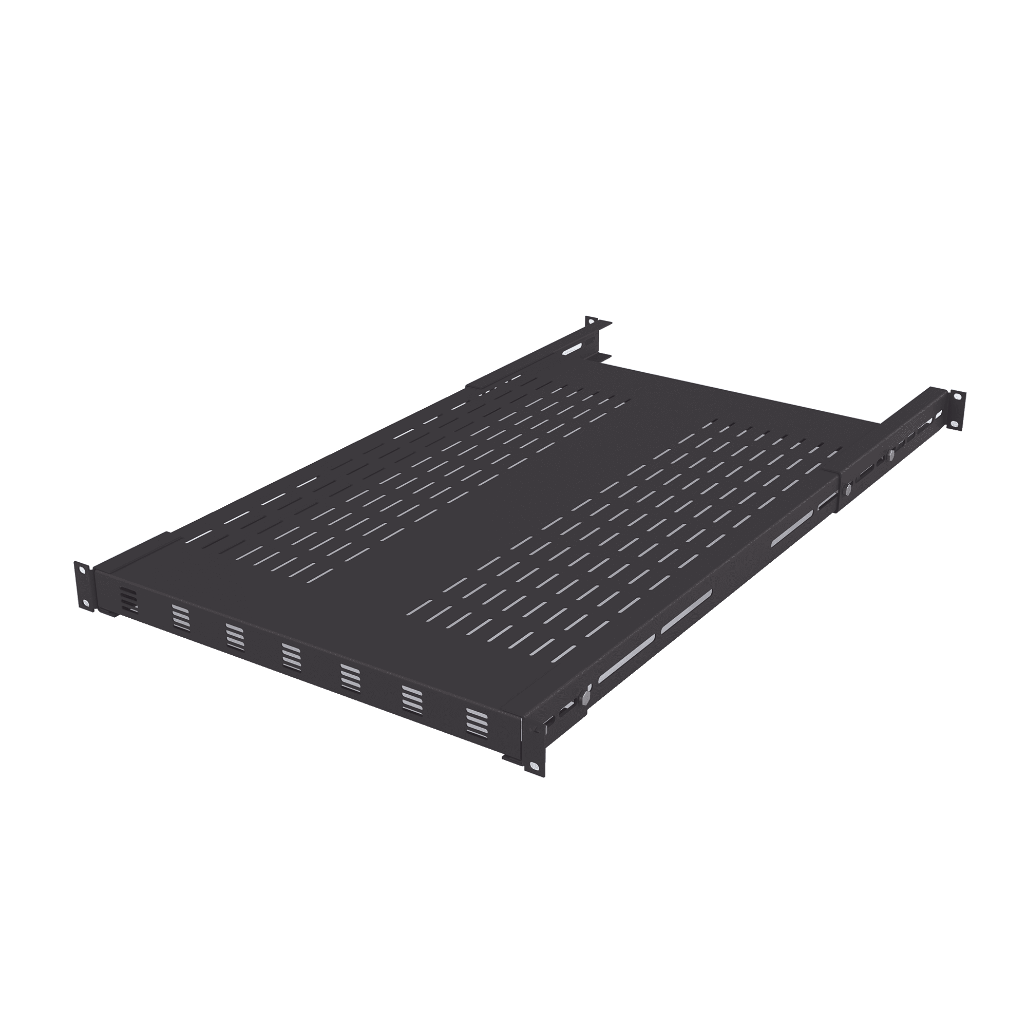 Charola Ventilada para Soportar Equipos en Rack, Profundidad Ajustable de 495 a 965 mm, 1U, Color Negro LPRVSH49-961U