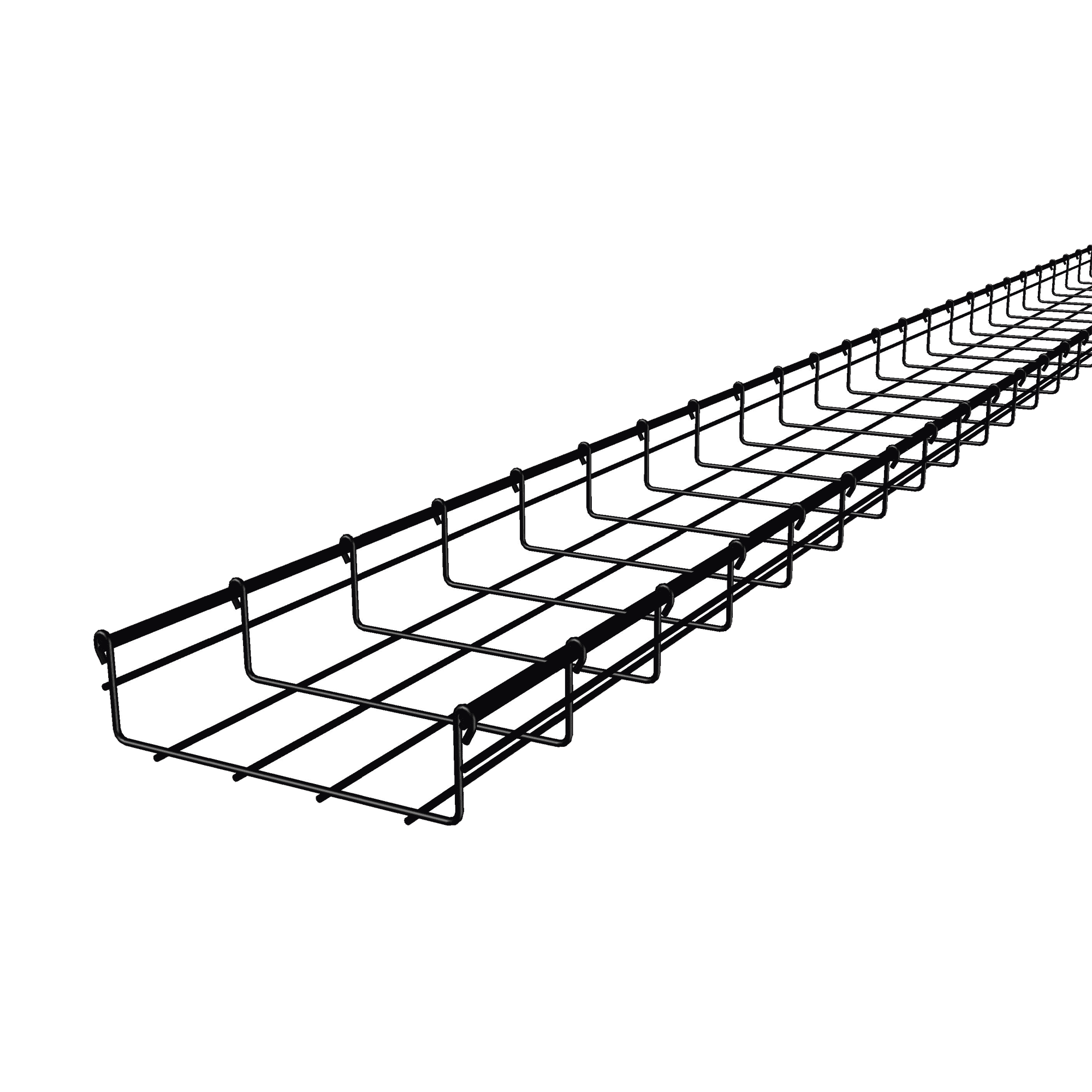 Charola tipo malla 66/200 mm con baño de pintura epóxica en color NEGRO, hasta 210 cables UTP Cat6, tramo 3 m MG-50-433EP