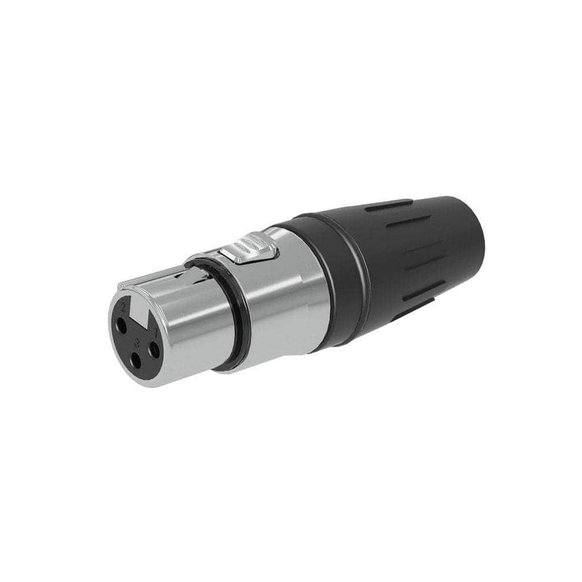 Conector hembra XLR de 3 núcleos con carcasa de acero inoxidable y contactos chapados en oro SCHF3