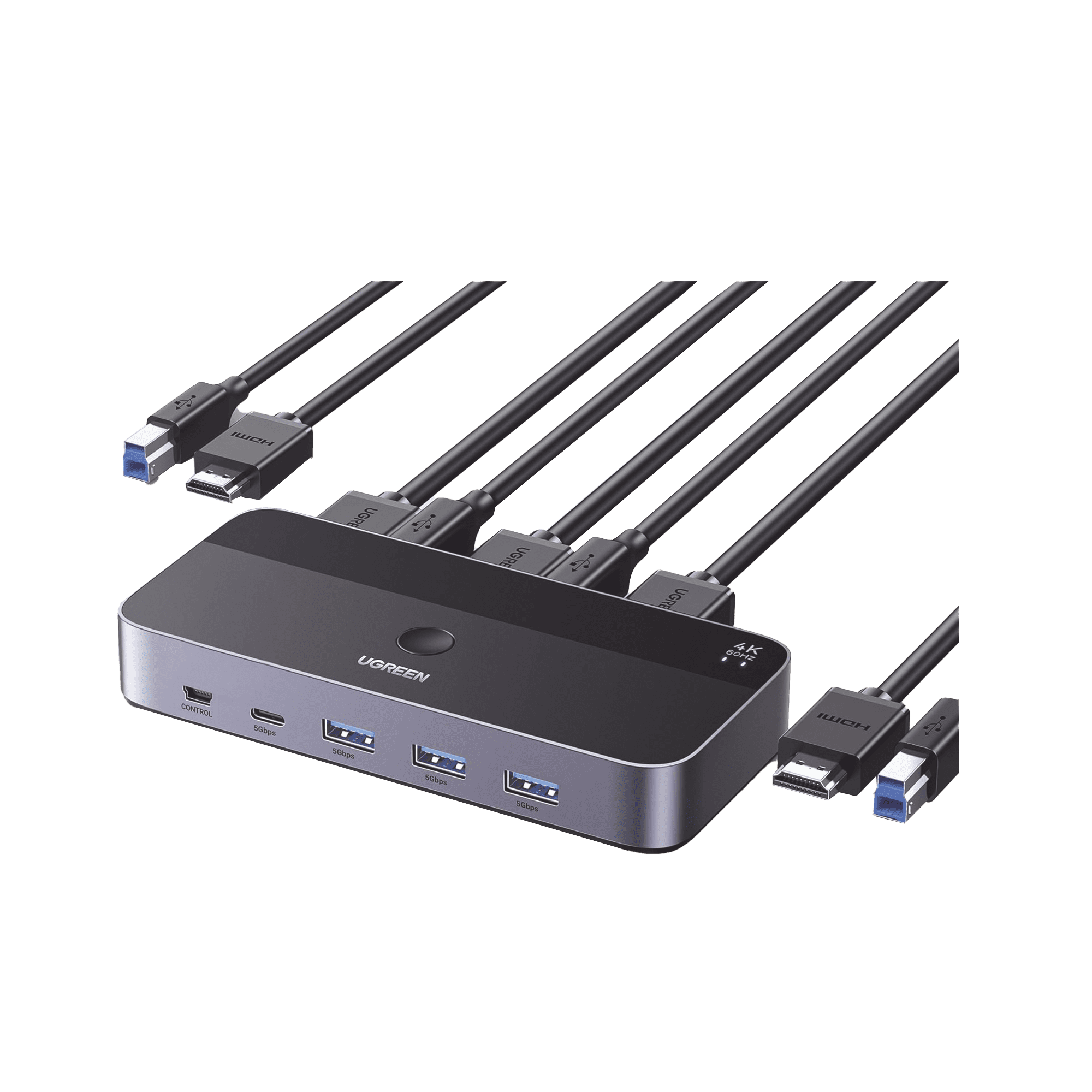 Conmutador KVM HDMI 4K | HDMI 2.0 | 2 Entradas 1 Salida | 4 Puertos USB 3.0 (3 USB-A *1 USB-C) | Soporta 4K@60Hz | HDR | Indicador Led | Compatible Win, MacOs y Linux | Carcasa de Aluminio. 15707