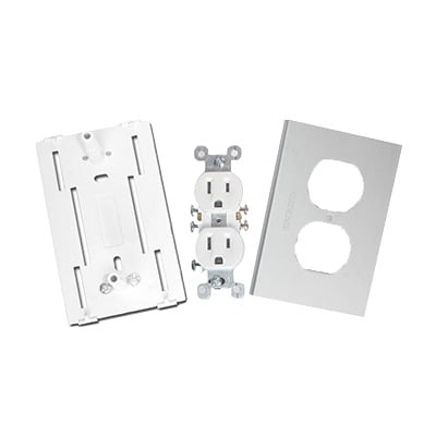 Contacto eléctrico doble, soporte y tapa de PVC auto extinguible y aluminio, universal (8191-10200) INKA-100-DUPLEX