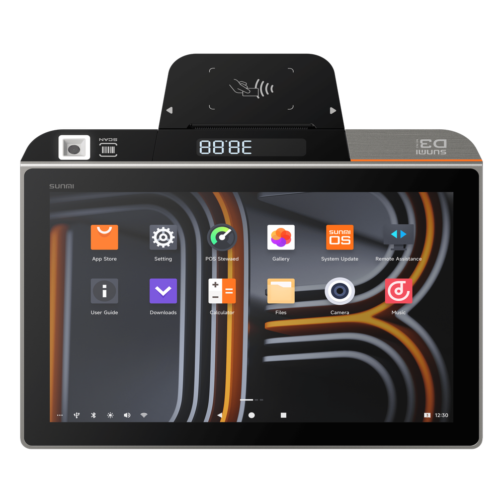Terminal de Escritorio Inteligente SUNMI D3 MINI / Procesador Qualcomm Hexa-Core 2.4 GHz / 3 GB RAM + 32 GB ROM / Pantalla Principal 10.1" IPS / Impresora Térmica Integrada 58 mm / Android 13 / Bluetooth 5.0 / Wi-Fi Dual Band / Batería D3MINI