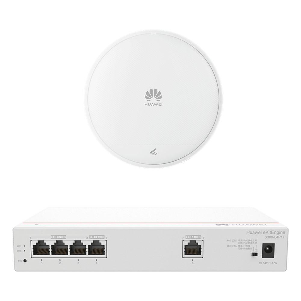 Kit DEMO de Router Multi-Servicio / 1 puerto 10/100/1000 Mbps(WAN) / 4 puertos 10/100/1000 Mbps(LAN) PoE / 50W + Punto de Acceso Wi-Fi 7 / 3.5 Gbps / MU-MIMO 2x2 (2.4GH y 5GHz) / Smart Antenna más cobertura / Instalación en techo y pared DEMO-S380-AP371