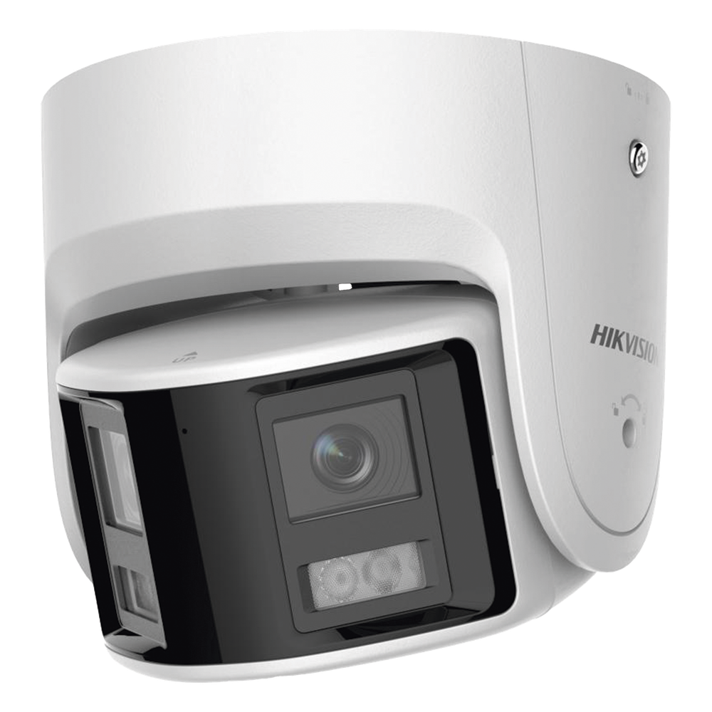 [FlexVu] [PROTECCIÓN ACTIVA] Turret IP 4 Megapixel / 2 Lentes de 2.8 mm (Imagen Panorámica 180°) / 30 mts IR / Exterior IP67 / Luz Intermitente y Alerta de Audio / Audio Bidireccional / ACUSENSE / WDR 120 dB / Micro SD DS-2CD2346G2P-ISU/SL(C)