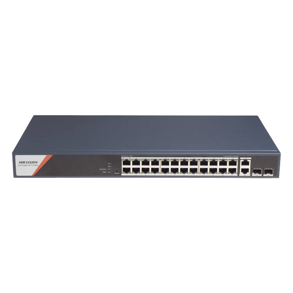 Switch Gigabit PoE+ / Administrable / 24 Puertos 1000 Mbps PoE+ (4 Puertos PoE++ 90 W) / 2 Puertos 1000 Mbps de Uplink / 2 Puertos SFP / Configuración Nube Hik-PartnerPro / Modo Extendido hasta 300 Metros / 370 W DS-3E1528HP-SI-24P2T2F