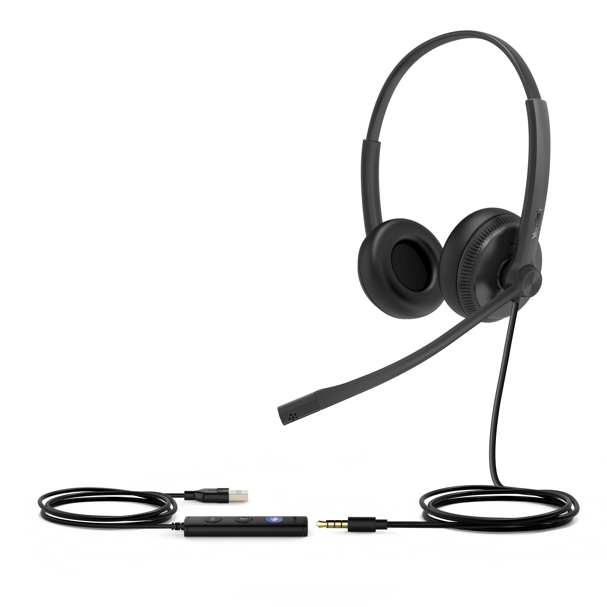 Diadema USB Alámbrica Yealink UH34 Dual Teams C/ Almohadillas de Cuero Compatible con Teléfonos IP Yealink y Computadoras UH34-DUAL-TEAMS