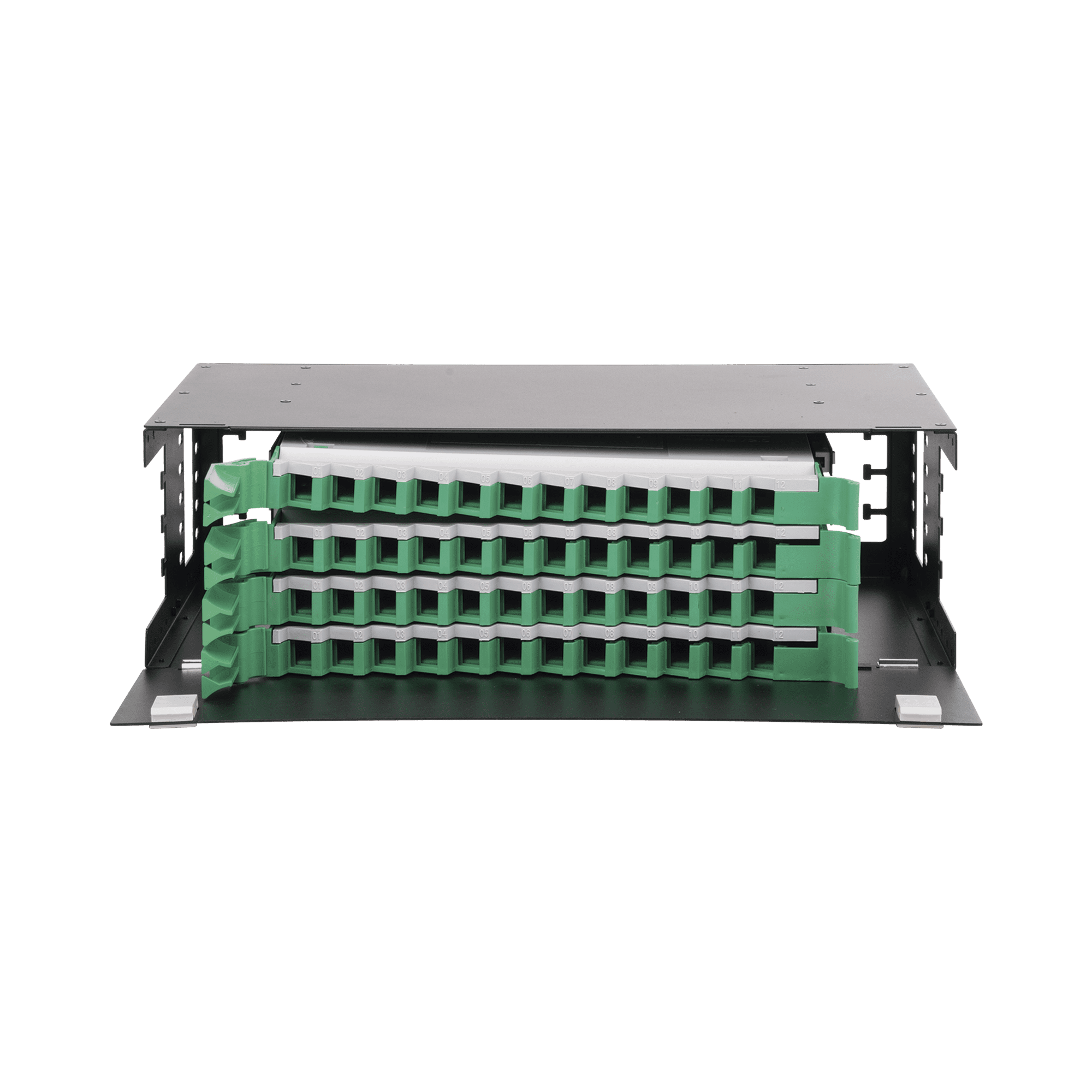Distribuidor de Fibra Óptica con bandejas deslizables, vacío, 19in, acepta 48 adaptadores "LC Duplex" o "LC Simplex" o 48 "SC" Simplex, 3U LP-ODF-8048