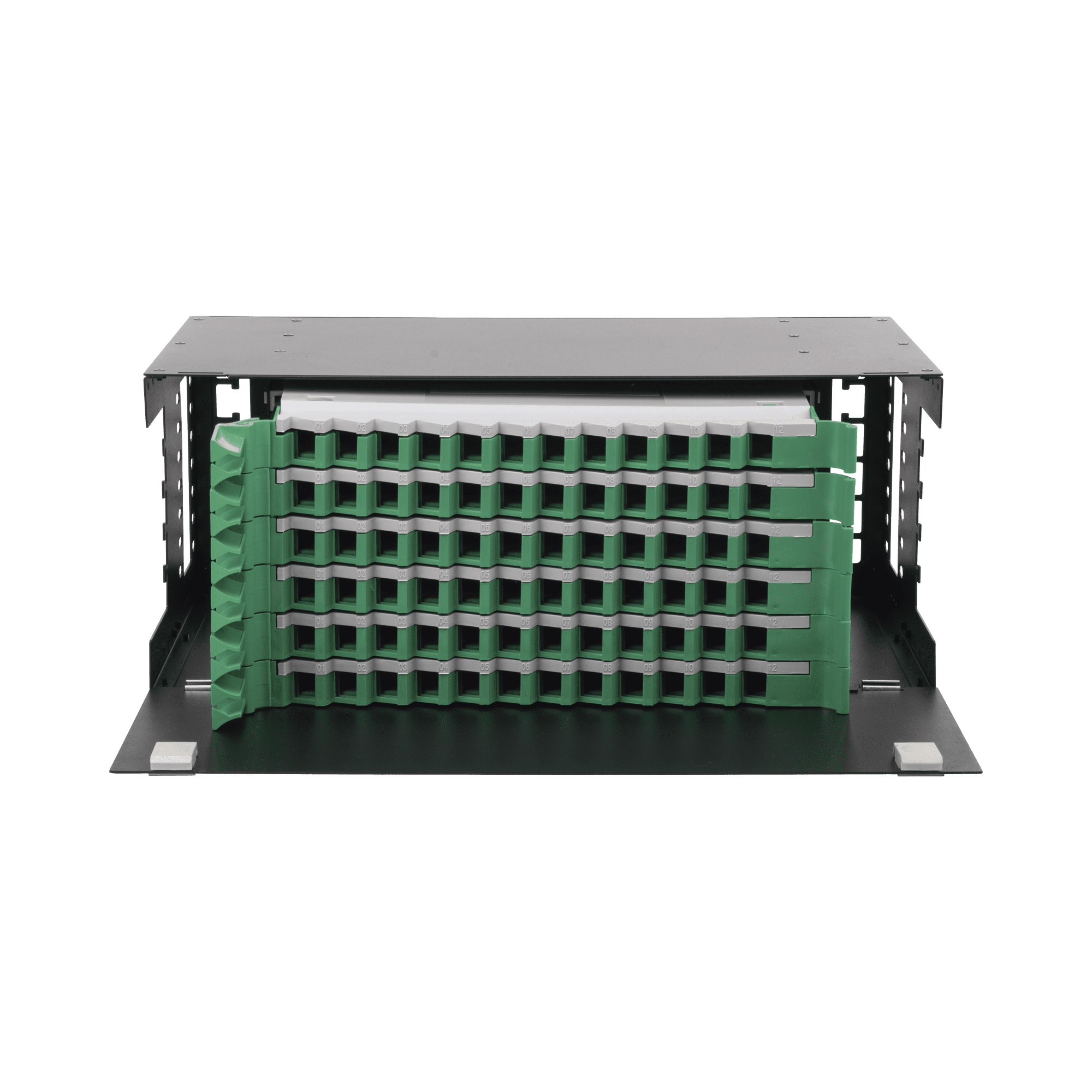 Distribuidor de Fibra Óptica con bandejas deslizables, vacío, 19in, acepta 72 adaptadores "LC Duplex" o "LC Simplex" o 72 "SC" Simplex, 4U LP-ODF-8072