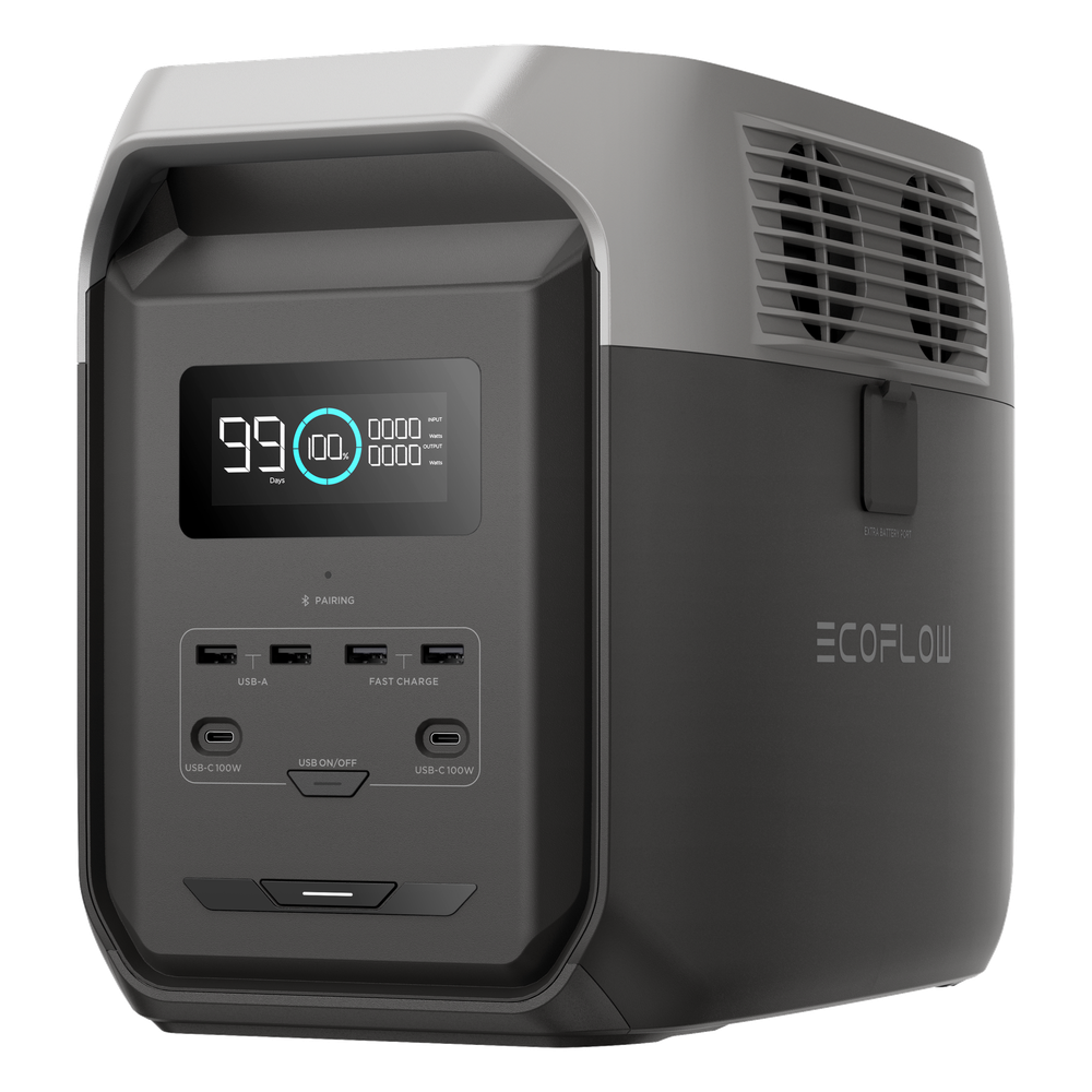 Estación de Energía Portátil Delta 3 1536Wh Litio LFP / 6 AC 1800 W (Max. 3600W) / 2 USB-C 100W / Capacidad para Aumentar Respaldo / Cargador de Coche 10A a 12.6V / Conectividad WiFi y Bluetooth (App) / Carga Solar 500W Max. EFD31500