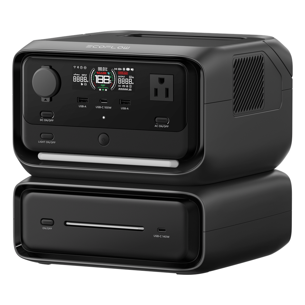 EcoFlow River 3 Plus | Estación de Energía Portátil 572Wh Litio LFP / 4 AC 800W (Max. 1600W) / 1 USB-C 100W / 3 USB -A 12W / Cargador de Coche 10A, 126W Max. / Conectividad WiFi y Bluetooth (App) / Carga Solar 220W Max. EFR3MAX