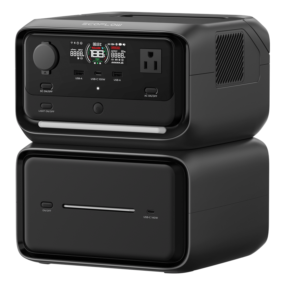 EcoFlow River 3 | Estación de Energía Portátil 858Wh Litio LFP / 2 AC 300 W (Max. 550W) / 1 USB-C 100W / 2 USB -A 12W / Cargador de Coche 8A a 12 o 24V / Conectividad WiFi y Bluetooth (App) / Carga Solar 110W Max. EFR3MAXPL