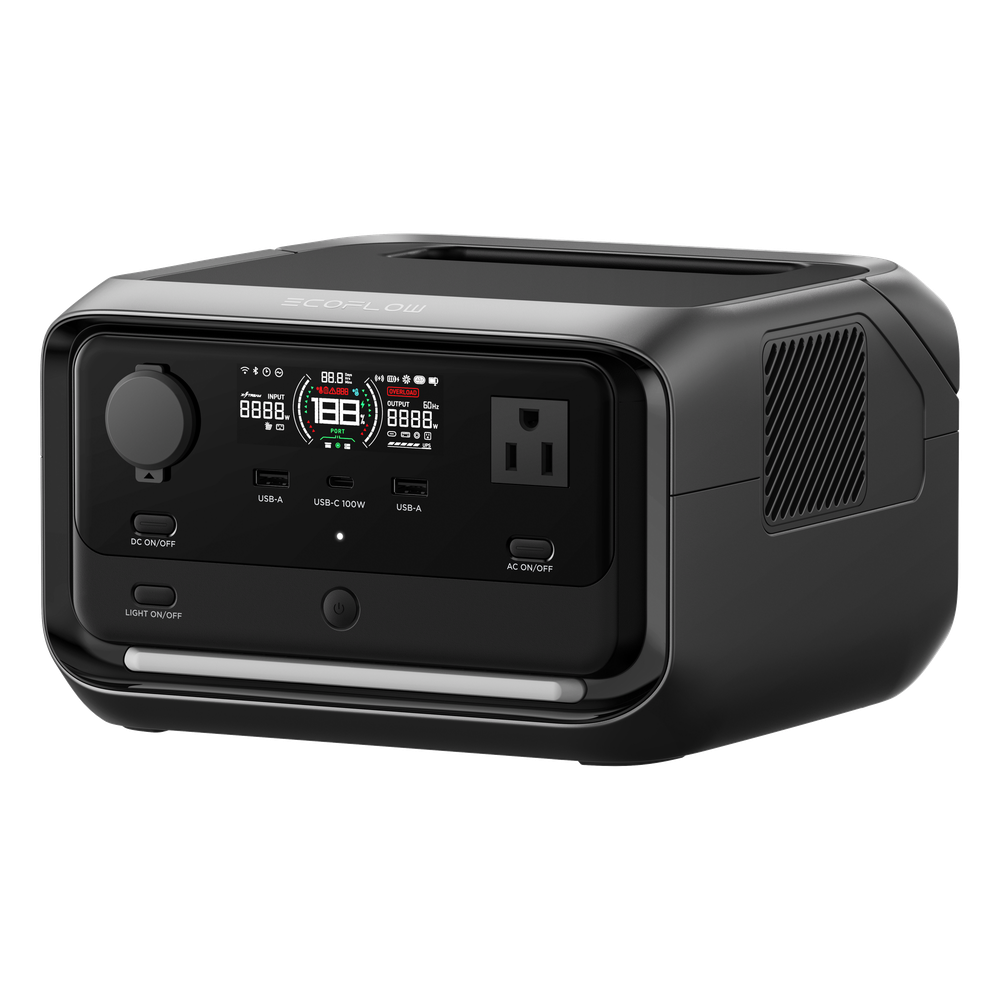 EcoFlow River 3 Plus | Estación de Energía Portátil 286Wh Litio LFP / 4 AC 800W (Max. 1600W) / 1 USB-C 100W / 3 USB -A 12W / Cargador de Coche 10A, 126W Max. / Conectividad WiFi y Bluetooth (App) / Carga Solar 220W Max. EFR3PL