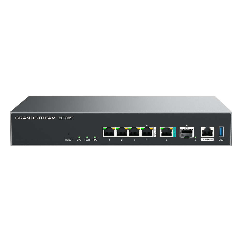 Dispositivo de Convergencia de Redes GCC6020 / Router VPN / Firewall de Próxima Generación / IP PBX / Switch de Red / 4 Puertos Gigabit Ethernet / 1 Puerto SFP+ 10 Gigabit / 1 Puerto 2.5 Gigabit / Administración en la Nube GDMS / Mont GCC6020
