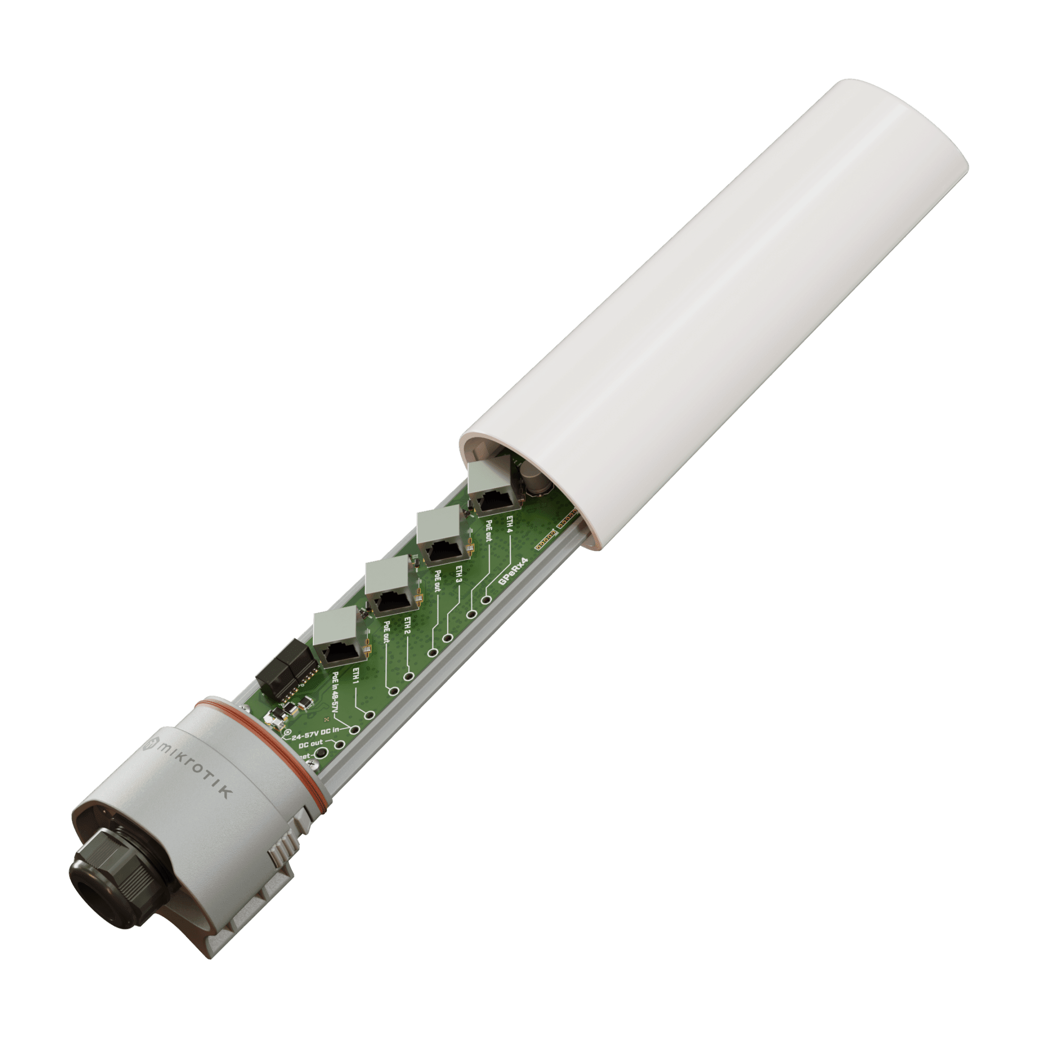 (GPeRx4) Extensor PoE Administrable SwOS para Exterior/ 3 Puertos de Salida af/at / PoE IN 90 Watts / Puertos Aislados GPER14I