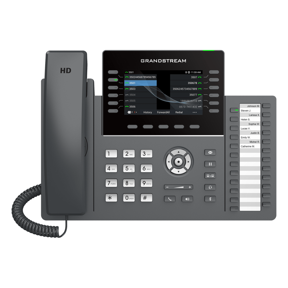TELÉFONO IP PROFESIONAL DE 12 LÍNEAS / 24 TECLAS DE EXTENSIÓN PROGRAMABLES / WI-FI 6 / POE INTEGRADO / PANTALLA LCD 4.3 PULGADAS / SEGURIDAD DE NIVEL EMPRESARIAL / BLUETOOTH INTEGRADO / COMPATIBLE CON GDMS / AUDIO HD CON NOISE-SHIELD GRP2636