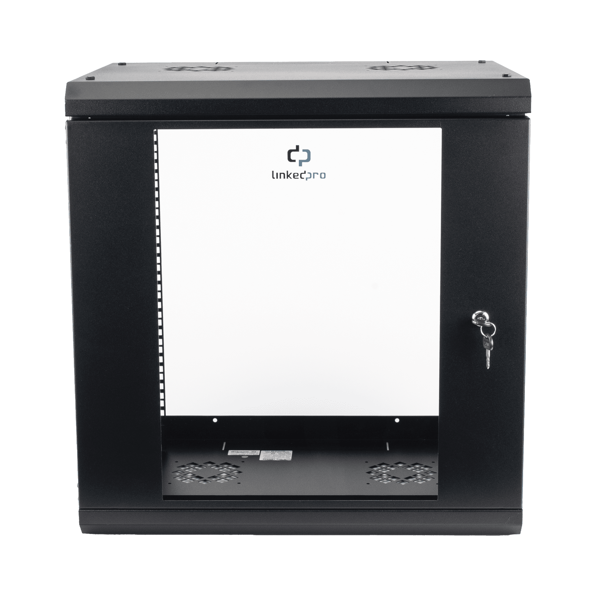 Gabinete de Pared de 12U con Puerta de Cristal Templado, 455 mm de Profundidad, Rack de 19'', Acero Reforzado Color Negro. SR1912LH3G