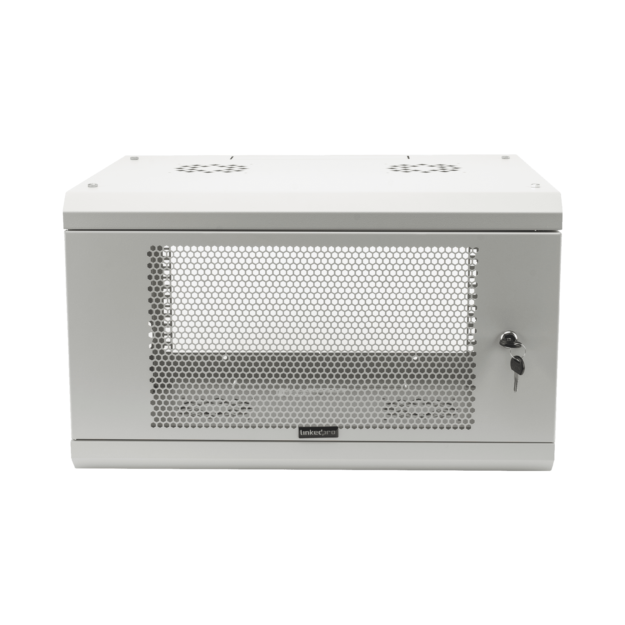 Gabinete de Pared de 6U con Puerta Perforada, 455 mm de Profundidad Total, Rack de 19'', Acero Reforzado Color Gris Mate SR1906LH3PW