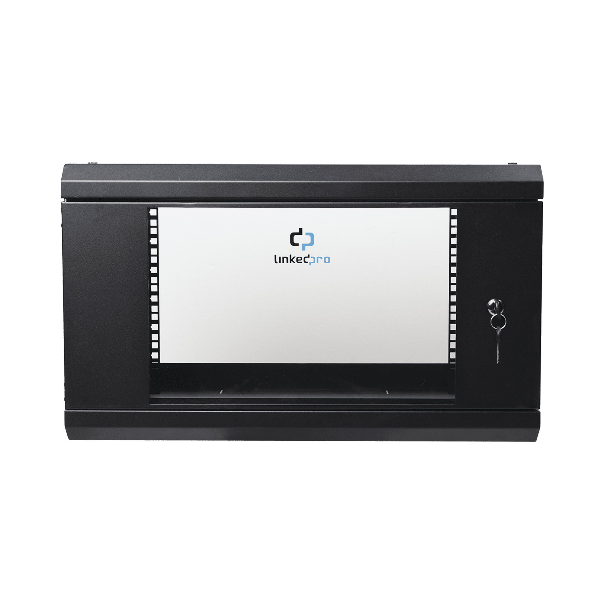 Gabinete de Pared de 6U con Puerta de Cristal Templado, 455 mm de Profundidad Total, Rack de 19in, Acero Reforzado Color Negro. SR-1906-LH3G