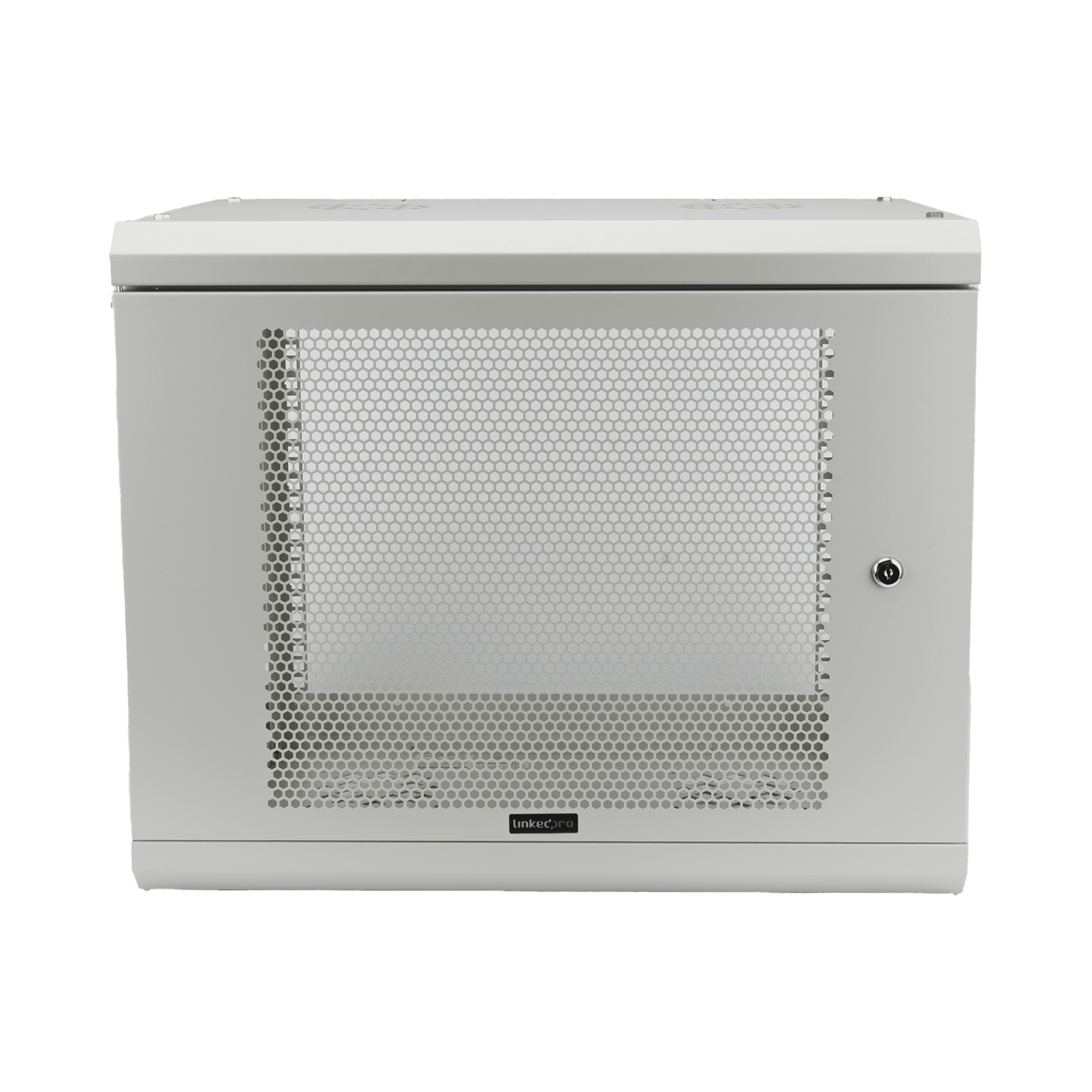 Gabinete de Pared de 9U con Puerta Perforada 455 mm de Profundidad, Rack de 19'', Acero Reforzado Color Gris Mate SR1909LH3PW